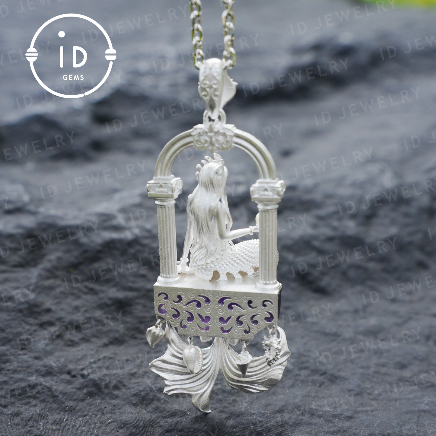 Underwater Goddess Pendant - 925 Sterling Silver, Amethyst, Mermaid Inspired, Handcrafted Fantasy Jewelry