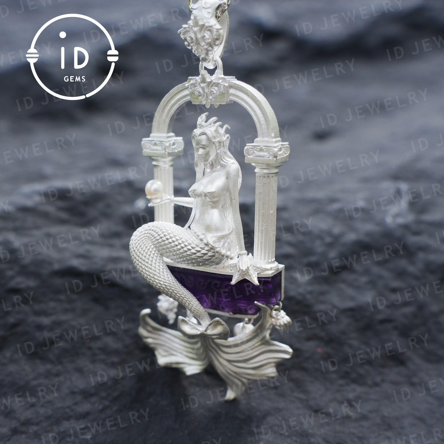 Underwater Goddess Pendant - 925 Sterling Silver, Amethyst, Mermaid Inspired, Handcrafted Fantasy Jewelry