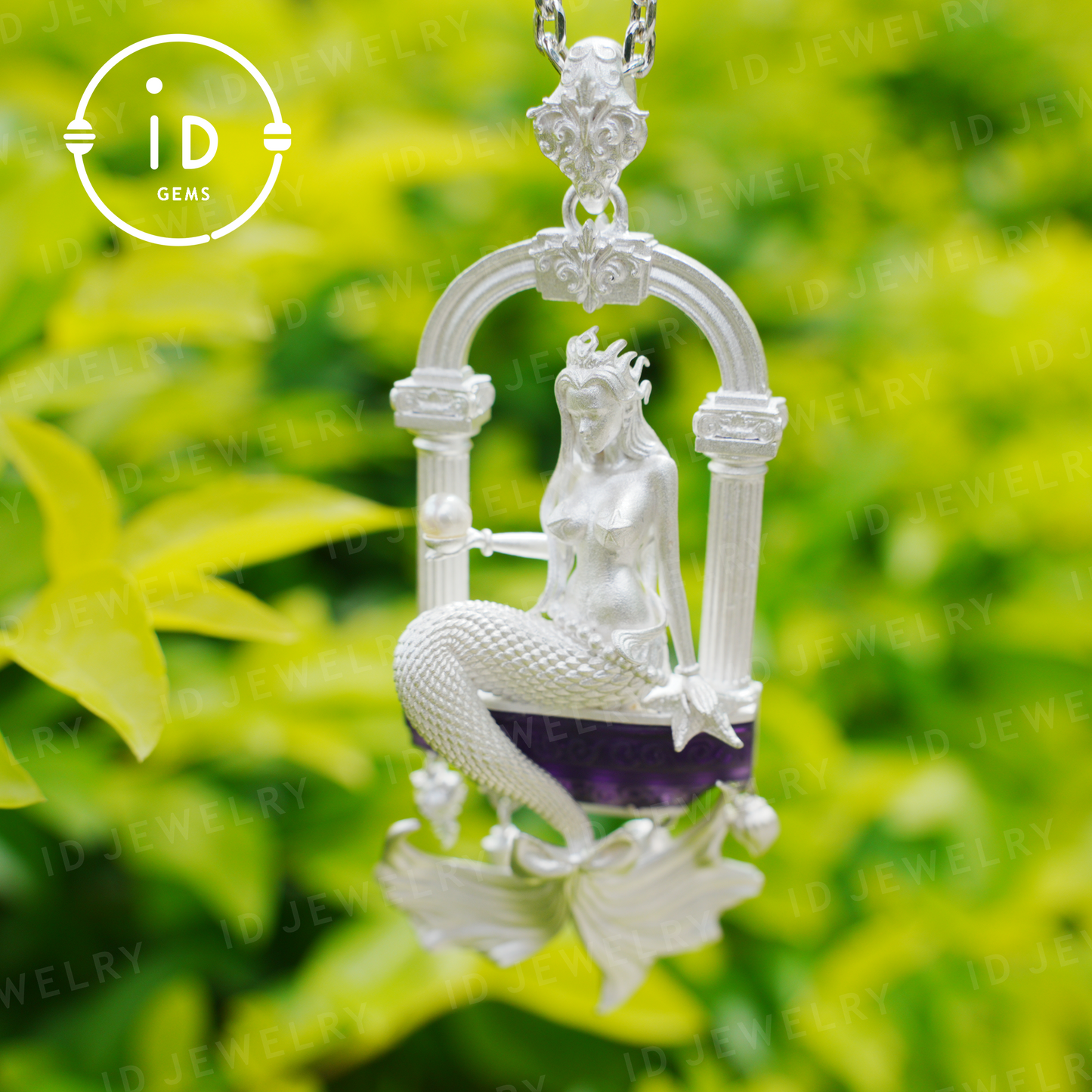 Underwater Goddess Pendant - 925 Sterling Silver, Amethyst, Mermaid Inspired, Handcrafted Fantasy Jewelry