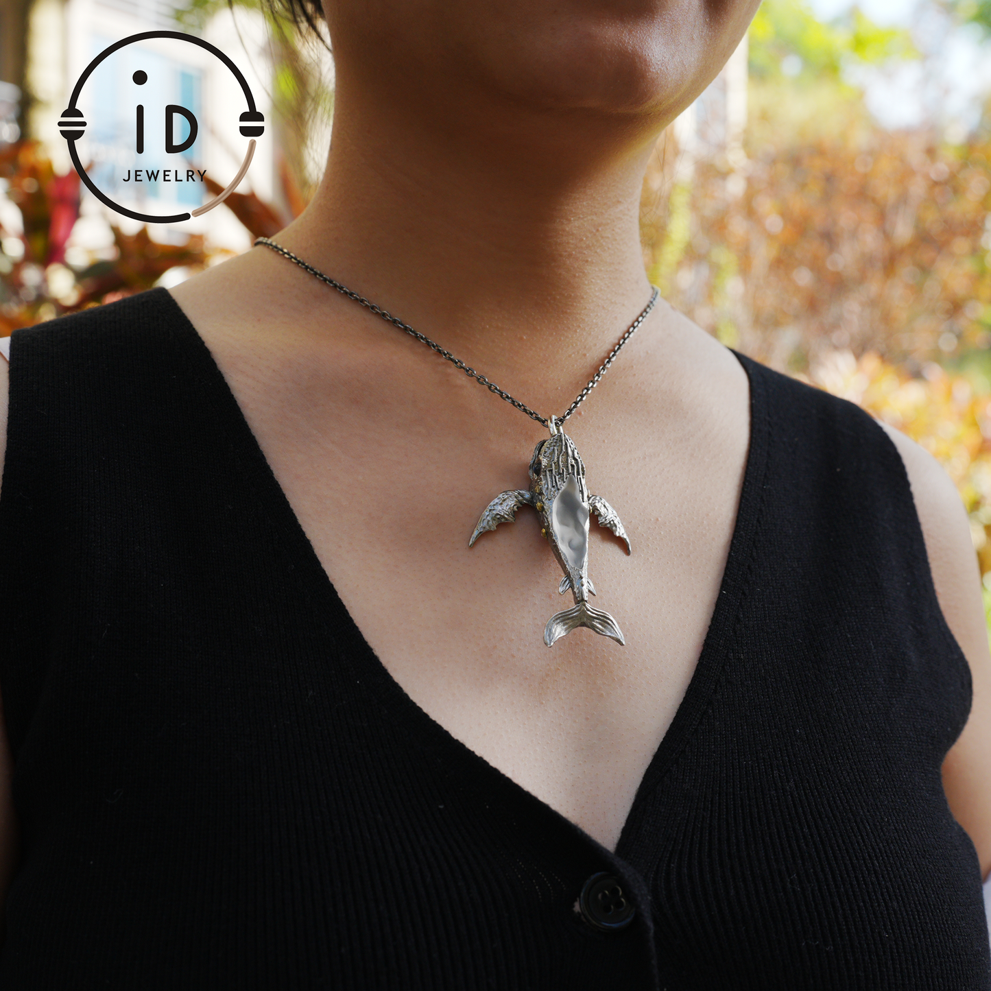 White Crystal Whale Pendant & Brooch in 925 Silver, Labradorite Totem Jewelry Gothic Style, Gift for Her Christmas