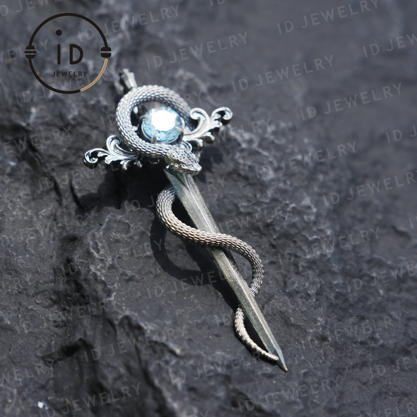 Schwertkette aus 925er Silber | Natürlicher Topas-Amulett-Anhänger | Gothic-Unisex-Schmuck | Mystischer Schwert-Talisman | Fantasy-Geschenk