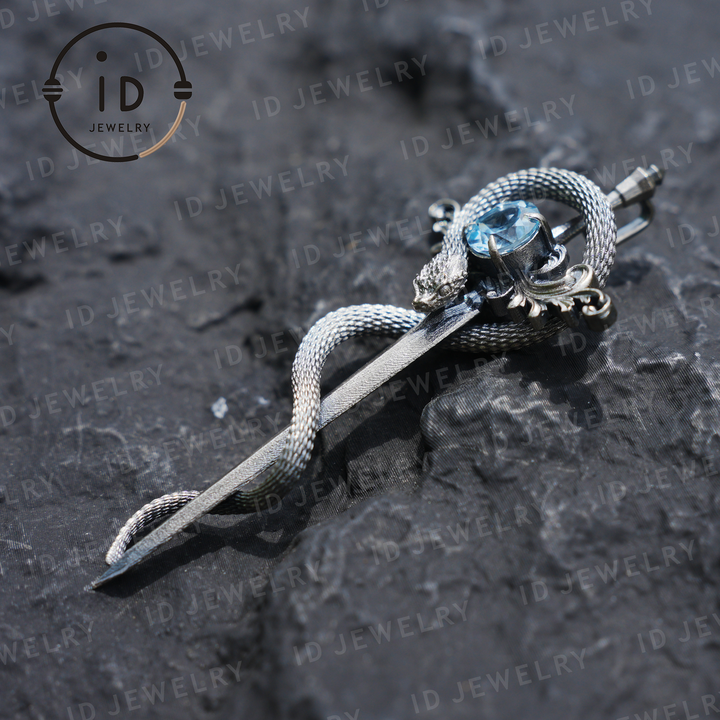 Schwertkette aus 925er Silber | Natürlicher Topas-Amulett-Anhänger | Gothic-Unisex-Schmuck | Mystischer Schwert-Talisman | Fantasy-Geschenk