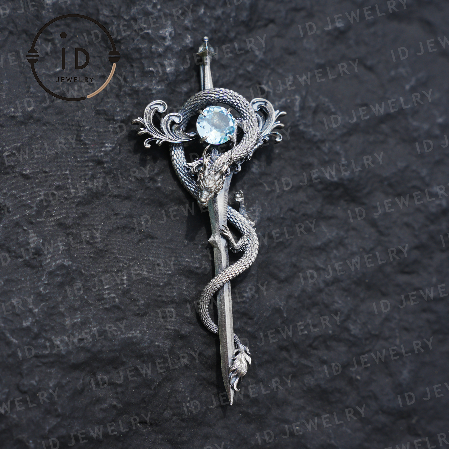 Halskette mit Drachenanhänger aus 925er Silber|Natürliches Topas-Amulett|Mittelalterlicher Fantasy-Schmuck|Gothic-Drachenstil|Spirituelles Kraftsymbol