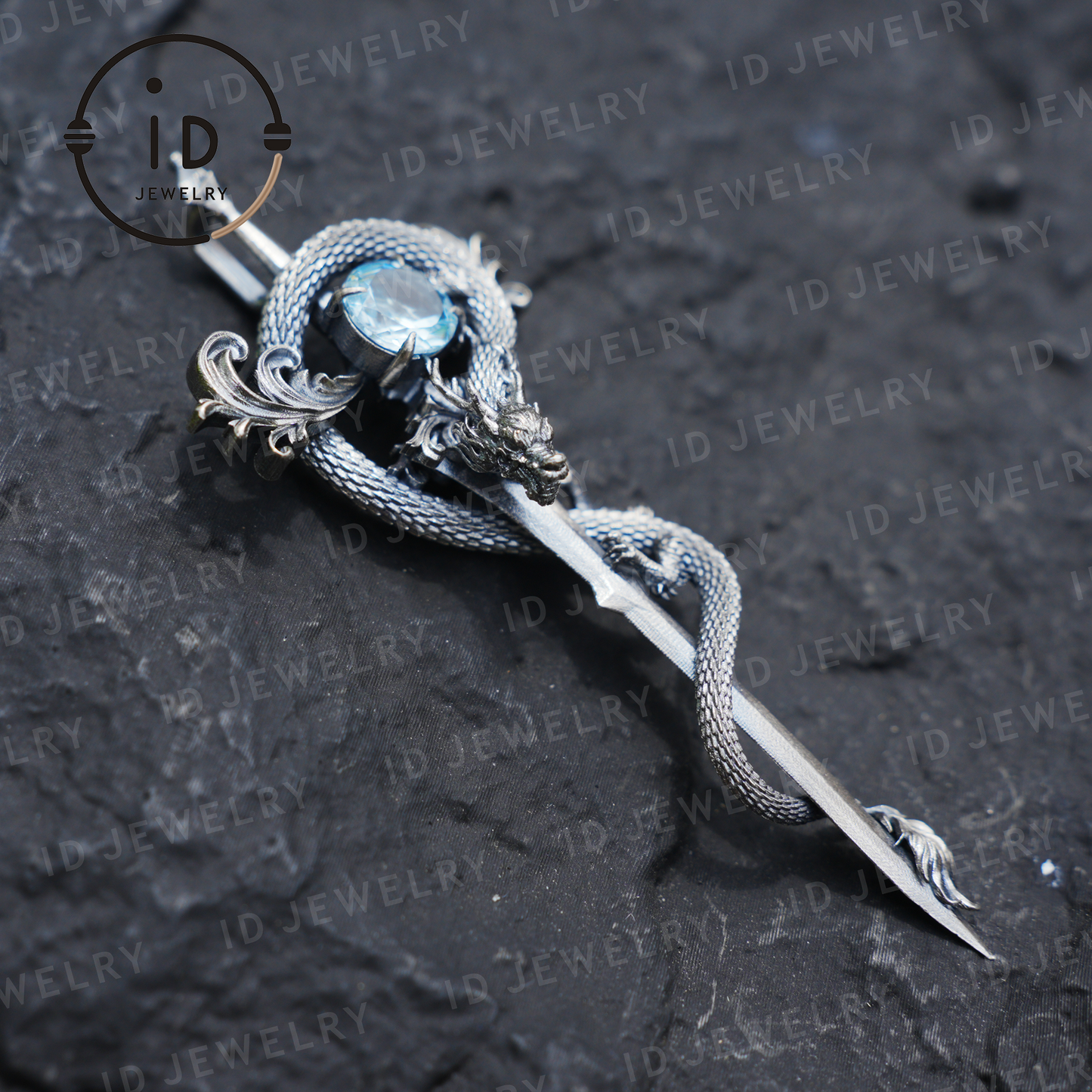 Halskette mit Drachenanhänger aus 925er Silber|Natürliches Topas-Amulett|Mittelalterlicher Fantasy-Schmuck|Gothic-Drachenstil|Spirituelles Kraftsymbol