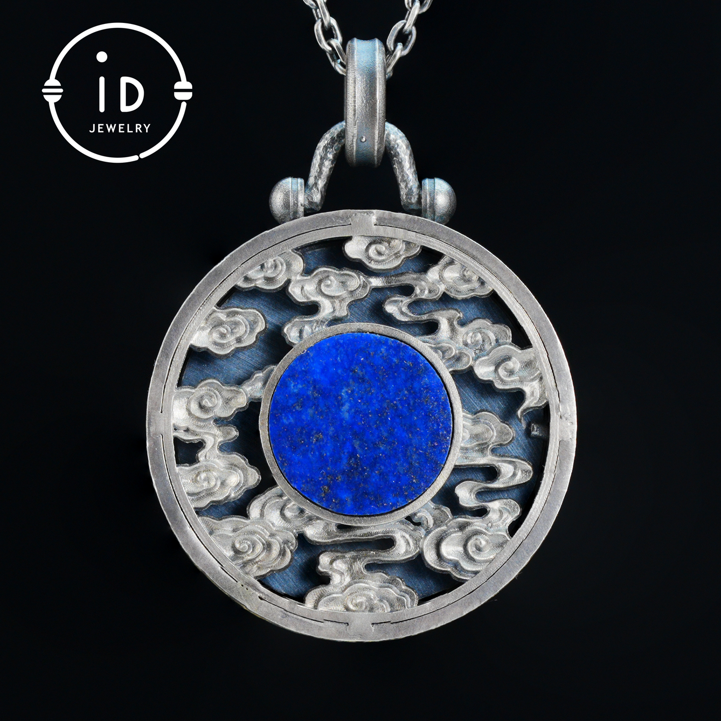 Tiger Head Pendant in 925 Sterling Silver with Black Nephrite, Green Zirconia Eyes and Lapis Lazuli – Gothic Totem Necklace for Men