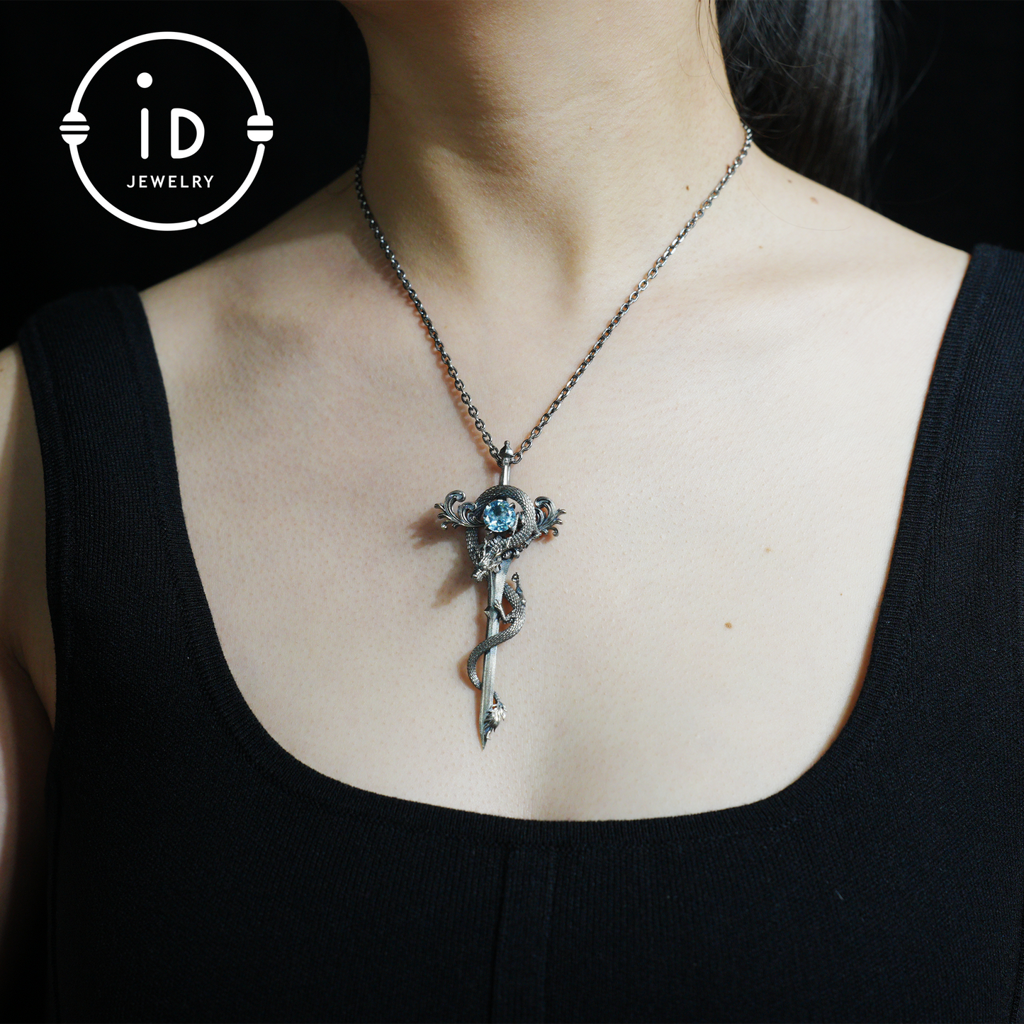 Halskette mit Drachenanhänger aus 925er Silber|Natürliches Topas-Amulett|Mittelalterlicher Fantasy-Schmuck|Gothic-Drachenstil|Spirituelles Kraftsymbol
