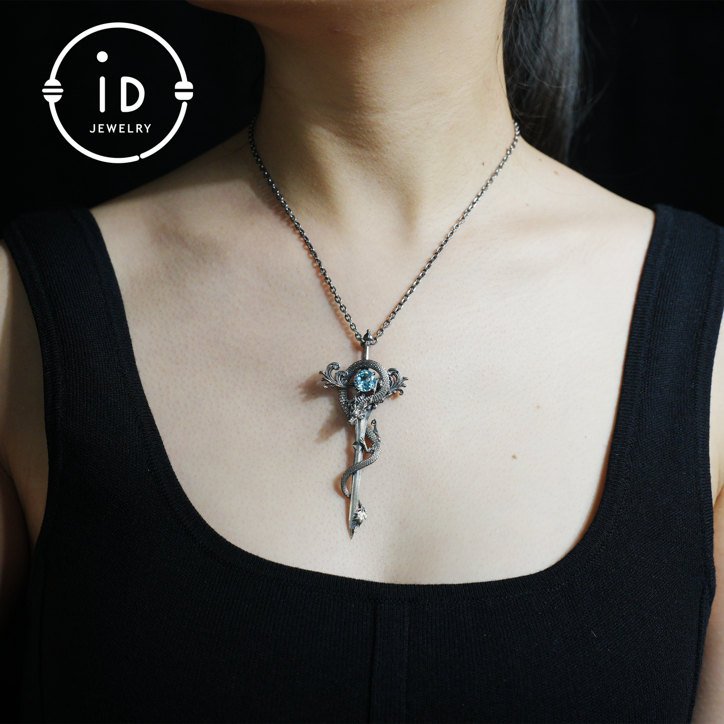 Halskette mit Drachenanhänger aus 925er Silber|Natürliches Topas-Amulett|Mittelalterlicher Fantasy-Schmuck|Gothic-Drachenstil|Spirituelles Kraftsymbol