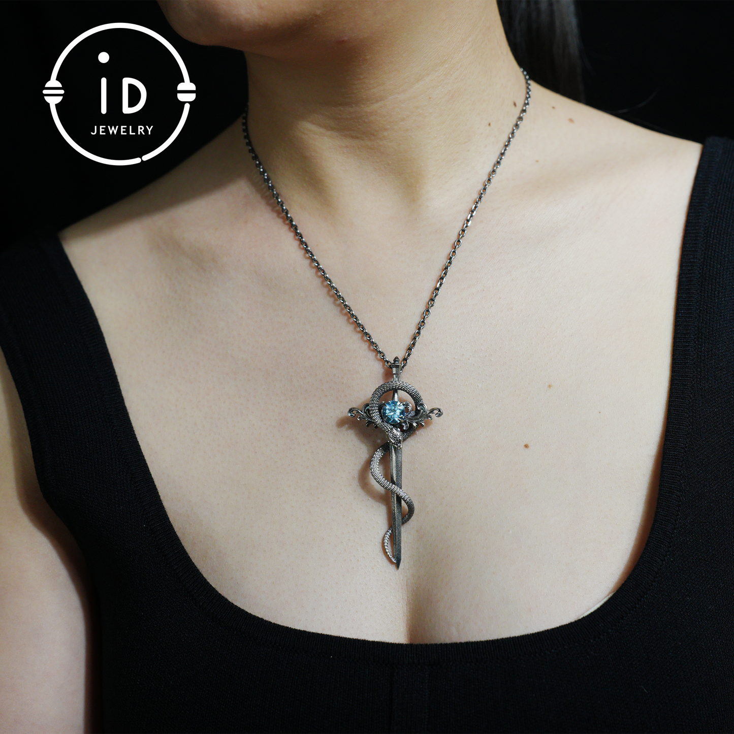 Schwertkette aus 925er Silber | Natürlicher Topas-Amulett-Anhänger | Gothic-Unisex-Schmuck | Mystischer Schwert-Talisman | Fantasy-Geschenk