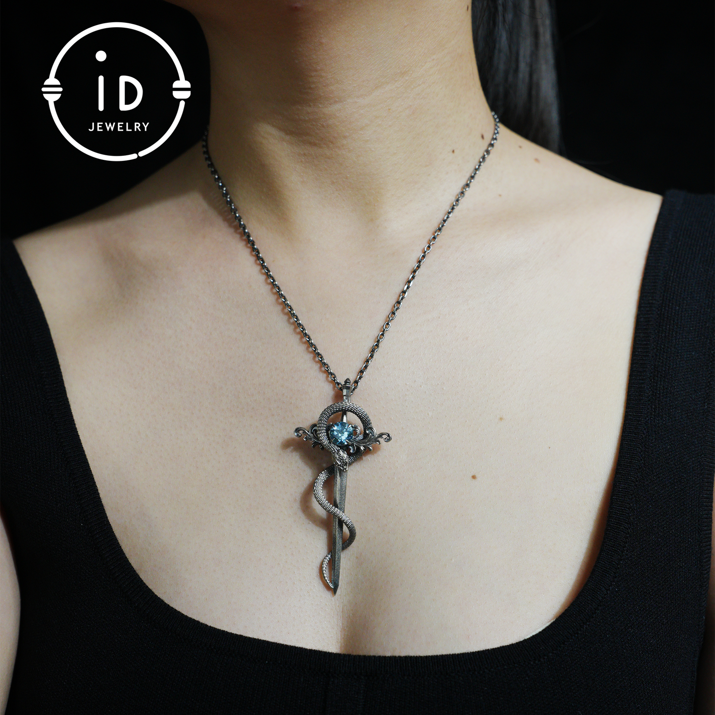 Schwertkette aus 925er Silber | Natürlicher Topas-Amulett-Anhänger | Gothic-Unisex-Schmuck | Mystischer Schwert-Talisman | Fantasy-Geschenk