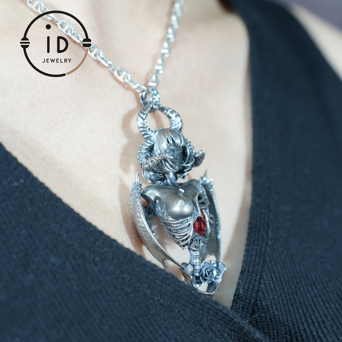 Dark Enchantress Pendant – S925 Silver Handmade Pendant with Enamel Heart | Gothic Design Limited Collection
