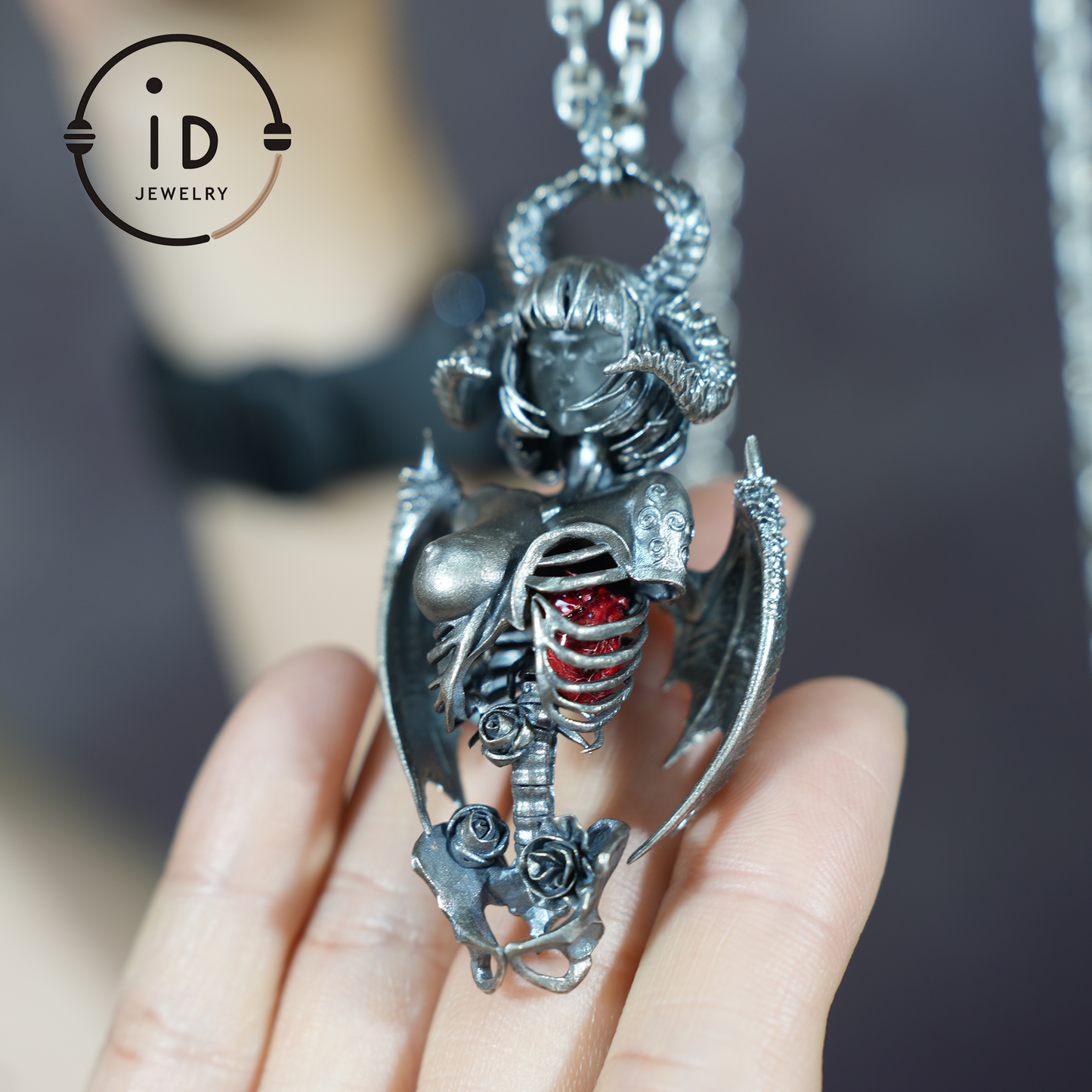 Dark Enchantress Pendant – S925 Silver Handmade Pendant with Enamel Heart | Gothic Design Limited Collection