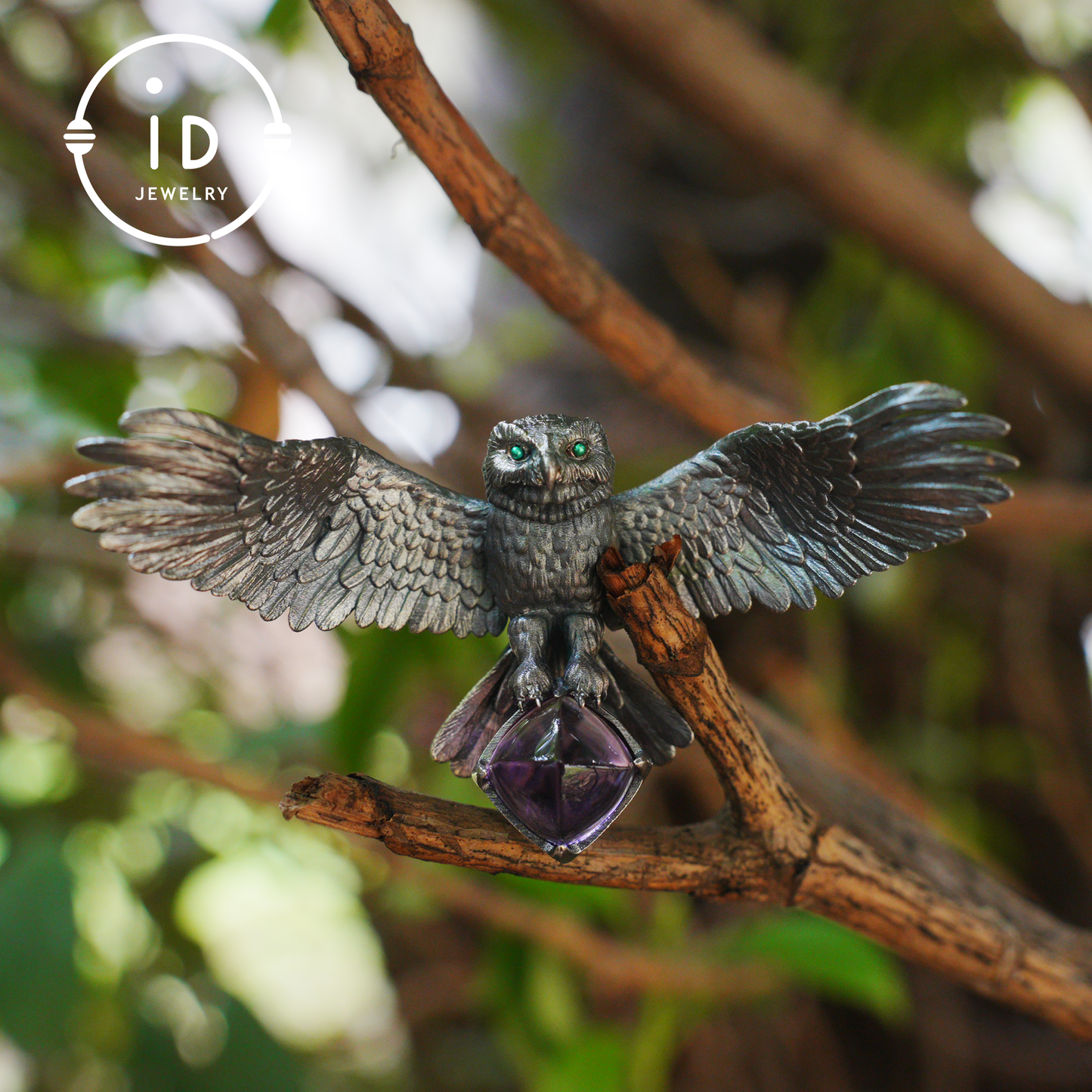Spread-Wing Owl Necklace|Animal Totem Amulet|925 Sterling Silver, Hand-Carved|Winged Design|Nature-Themed Necklace