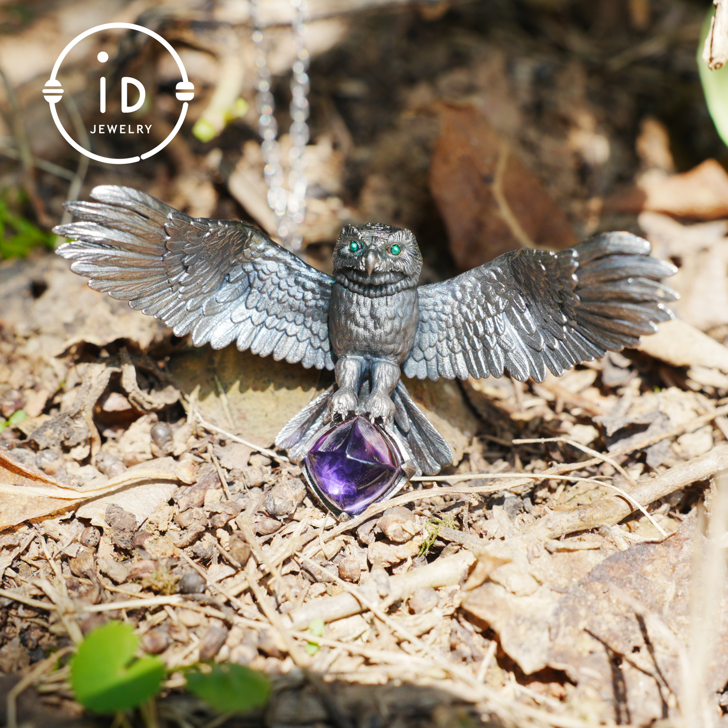 Spread-Wing Owl Necklace|Animal Totem Amulet|925 Sterling Silver, Hand-Carved|Winged Design|Nature-Themed Necklace