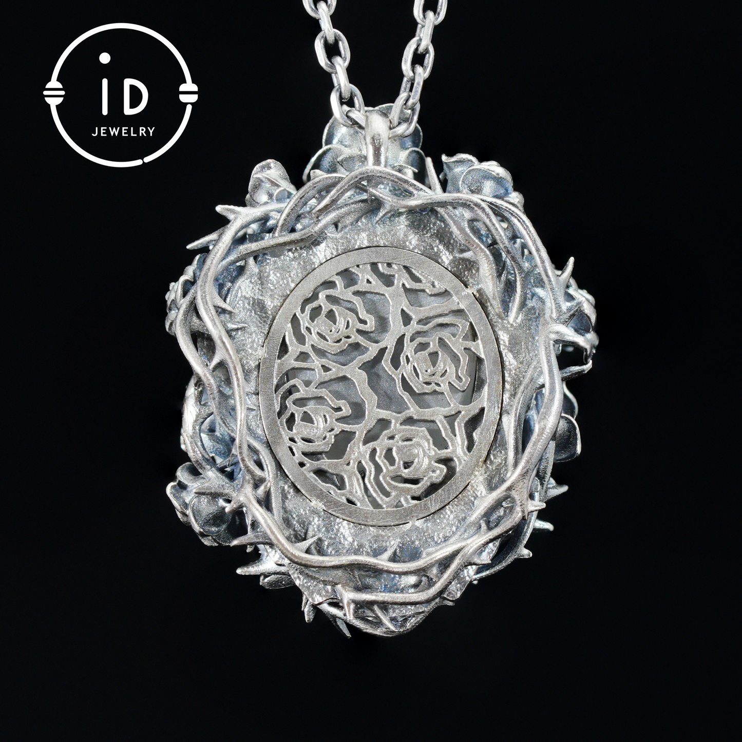 Handgeschnitzter Rosenkranz-Anhänger als Geschenk | Kamee-Halskette aus 925er Sterlingsilber | Rosenkrone und Dornenrahmen | Viktorianischer Vintage-Stil | Handgefertigt
