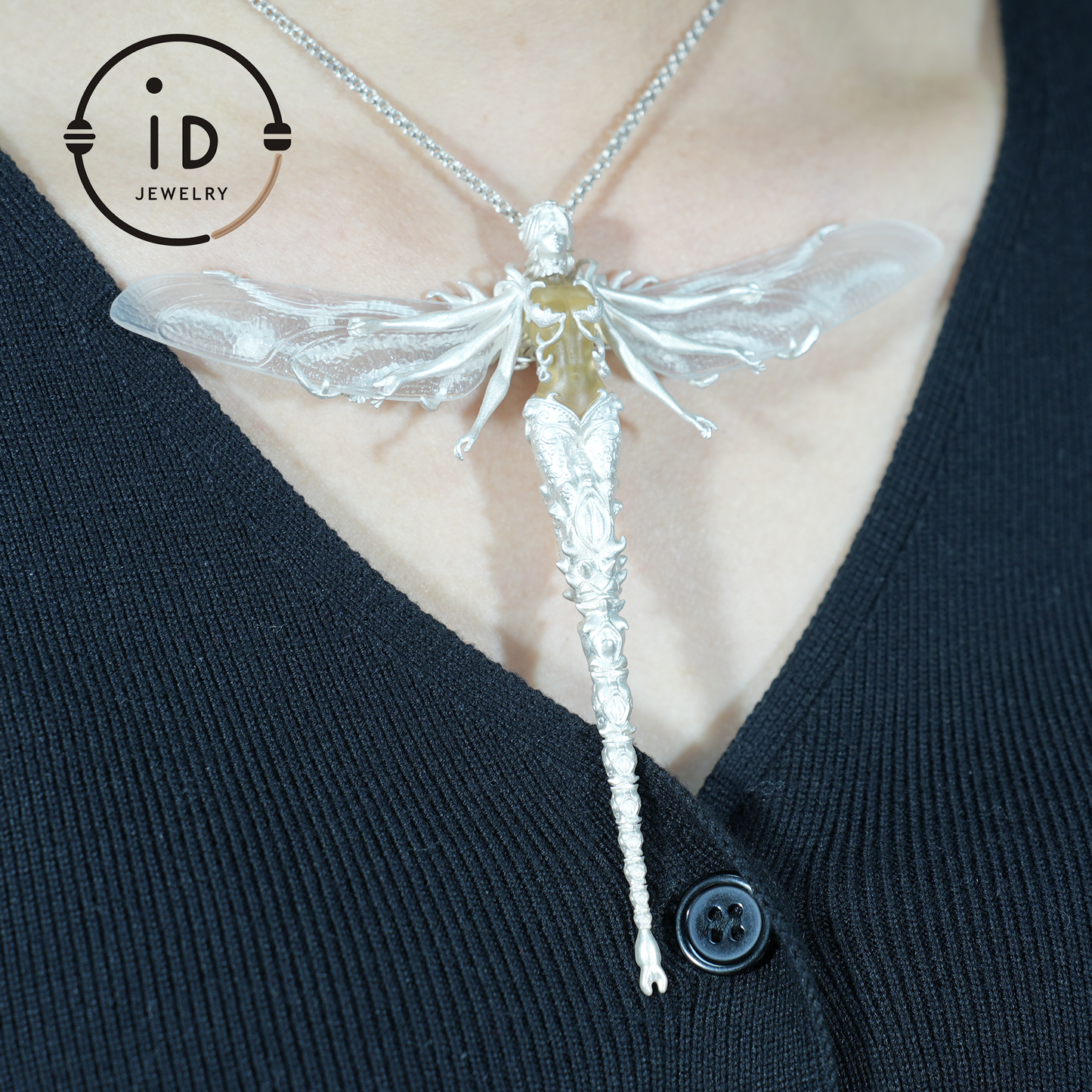 Mystic Dragonfly Jewelry | 925 Silver & Citrine | Brooch & Pendant in One