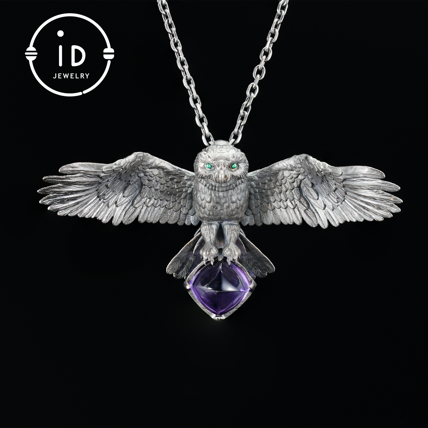 Spread-Wing Owl Necklace|Animal Totem Amulet|925 Sterling Silver, Hand-Carved|Winged Design|Nature-Themed Necklace