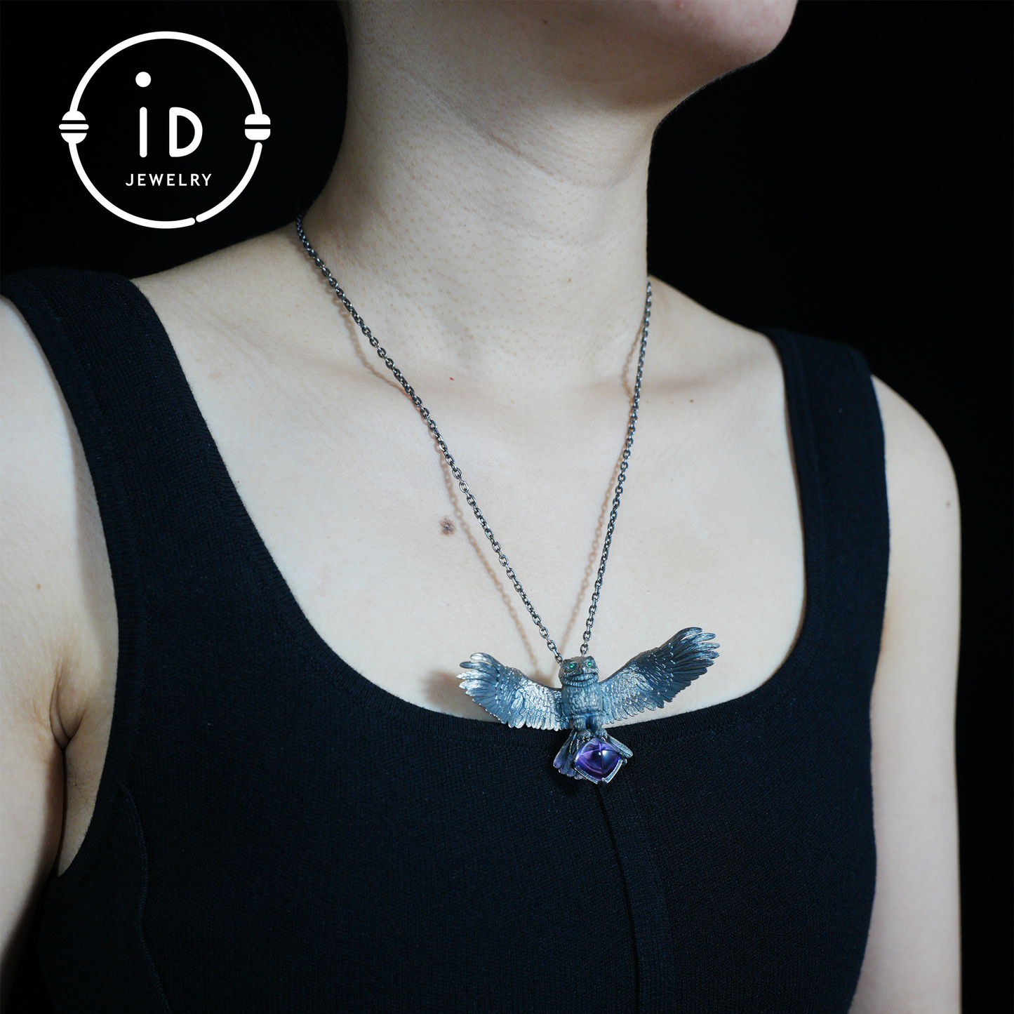 Spread-Wing Owl Necklace|Animal Totem Amulet|925 Sterling Silver, Hand-Carved|Winged Design|Nature-Themed Necklace