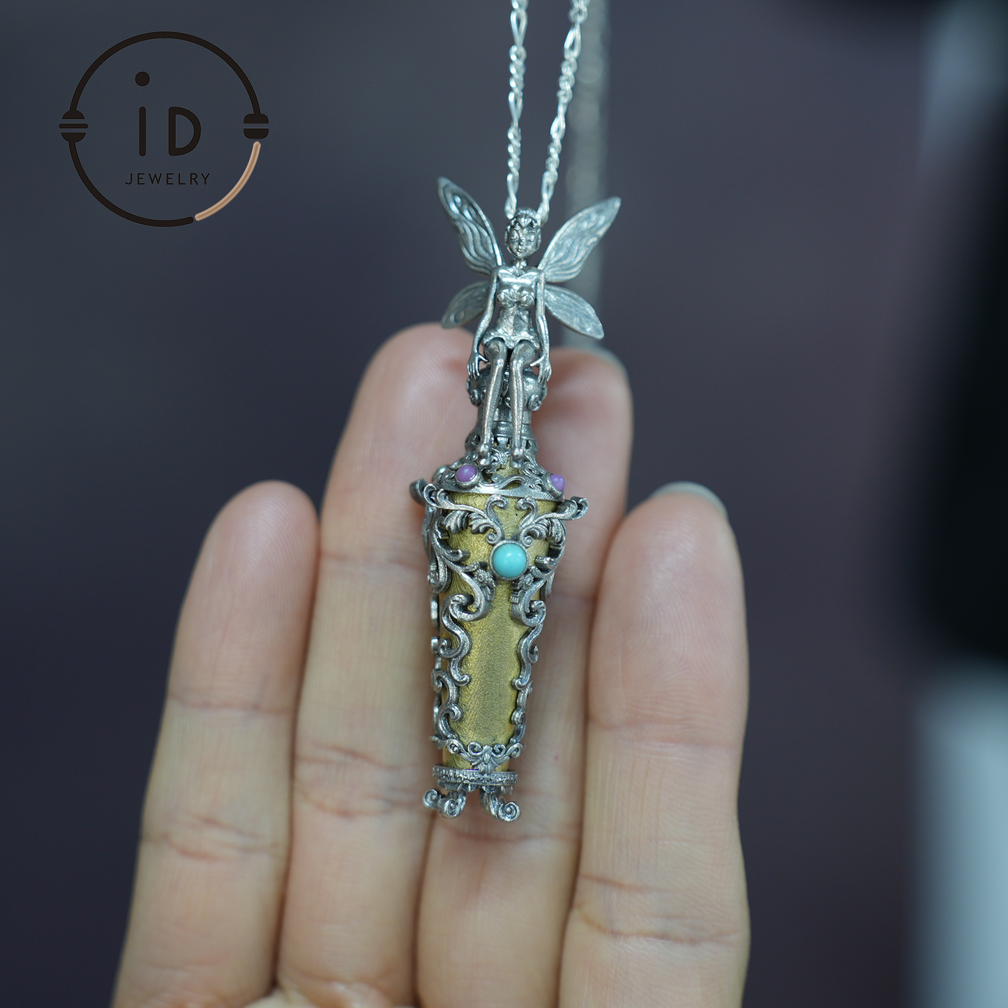 Enchanted Fairy Pendant – Handcrafted 925 Silver Jewelry with Turquoise & Amethyst | Perfect for Gifts