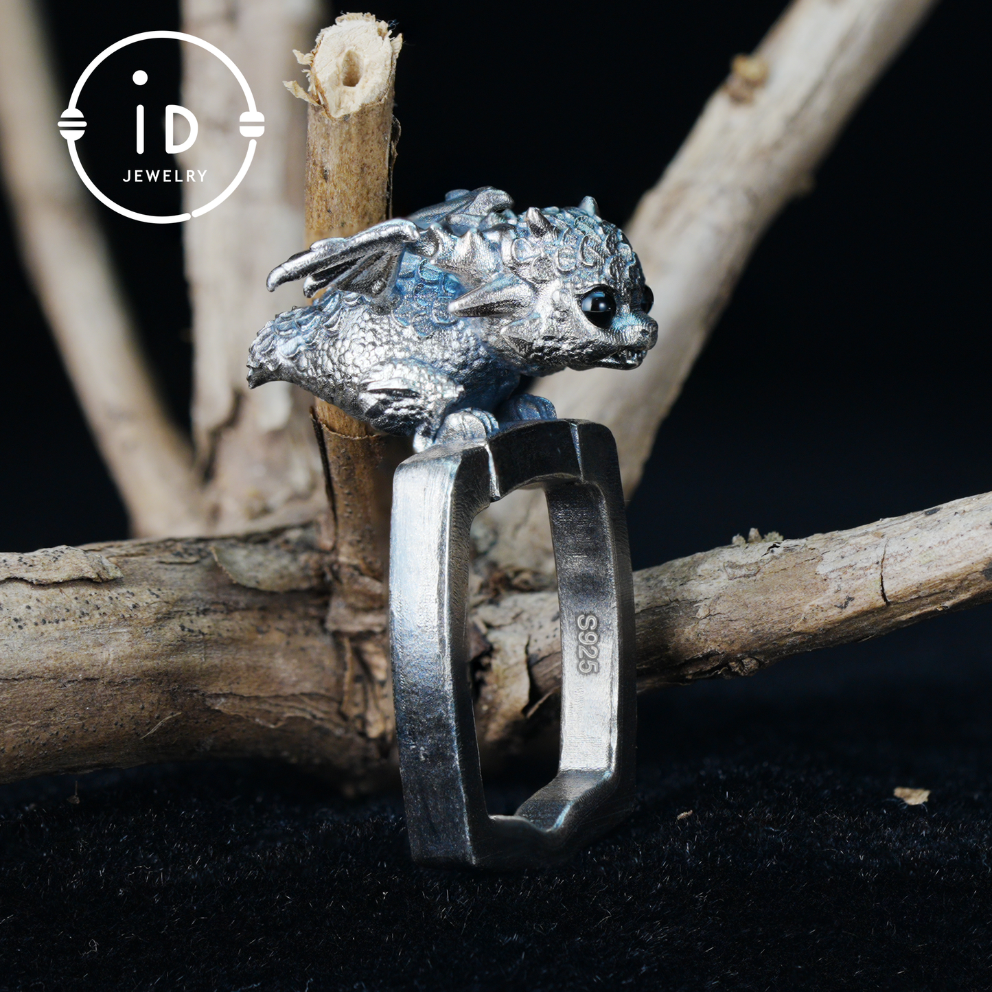 Dragon Ring and Pendant in 925 Sterling Silver with Black Onyx, Handcrafted Gothic Fantasy Jewelry Gift for Men and Women