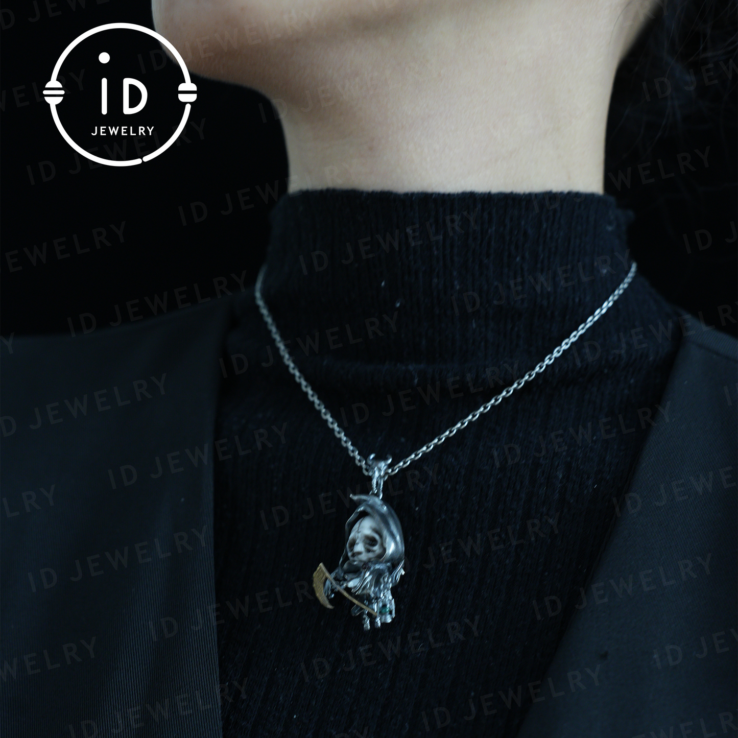 Handmade Grim Reaper Pendant | Gothic Skeleton Amulet | Silver Charm | Fantasy Art Jewelry