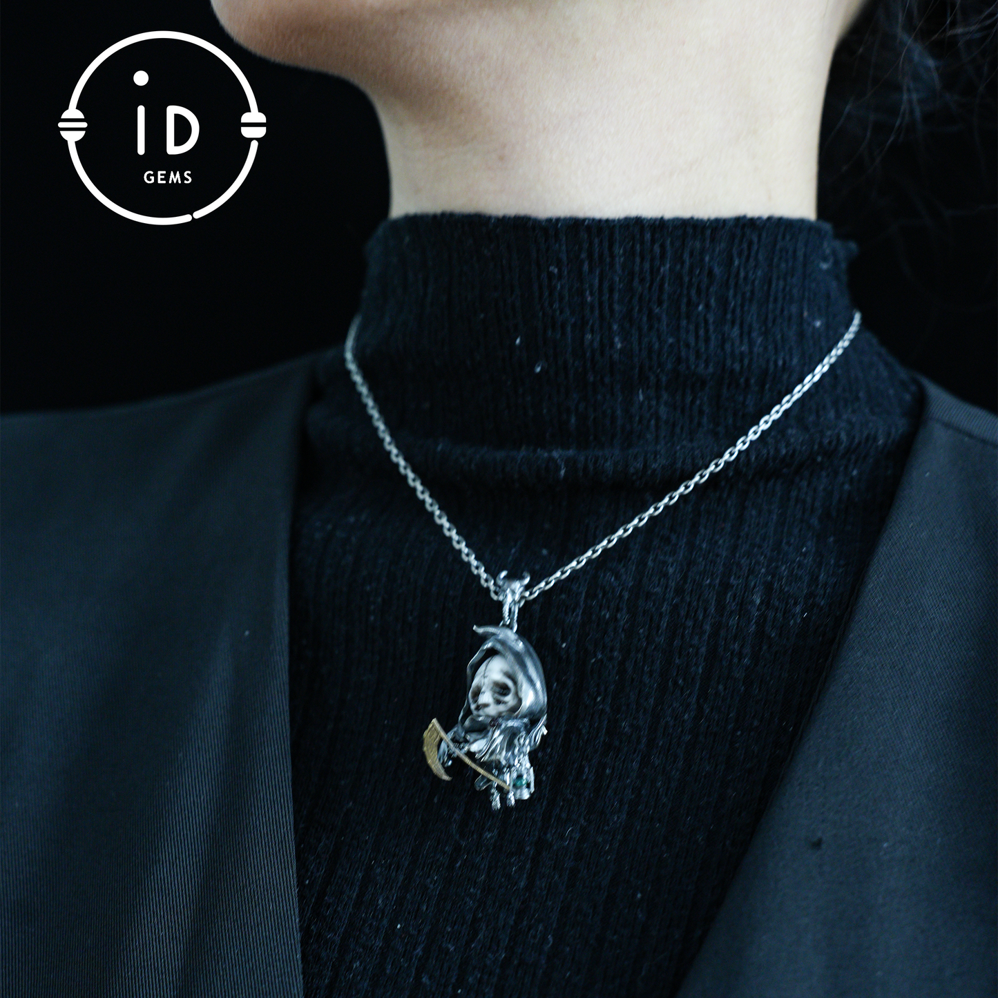 Handgefertigter Sensenmann-Anhänger | Gotisches Skelett-Amulett | Silberanhänger | Fantasy-Kunstschmuck