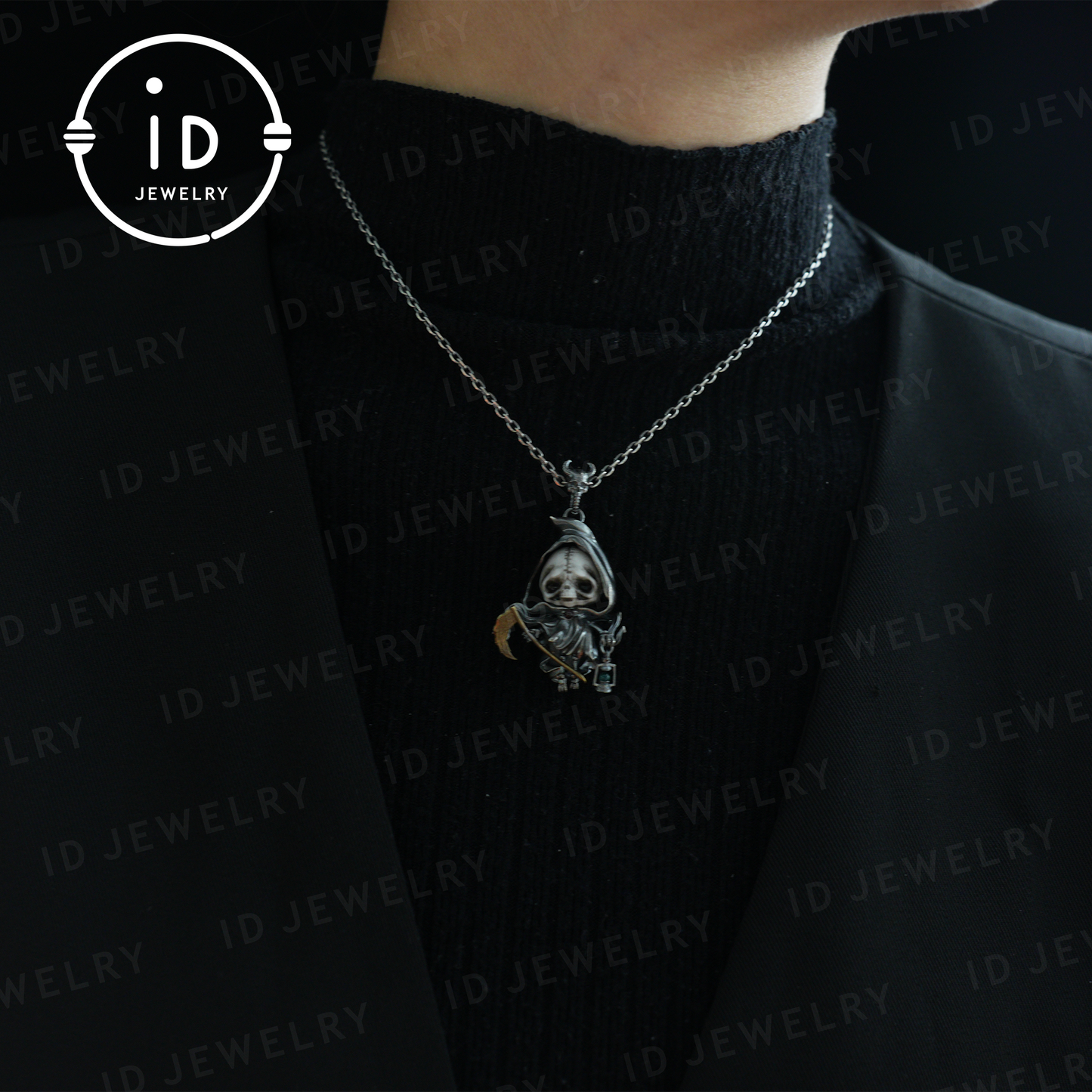 Handmade Grim Reaper Pendant | Gothic Skeleton Amulet | Silver Charm | Fantasy Art Jewelry
