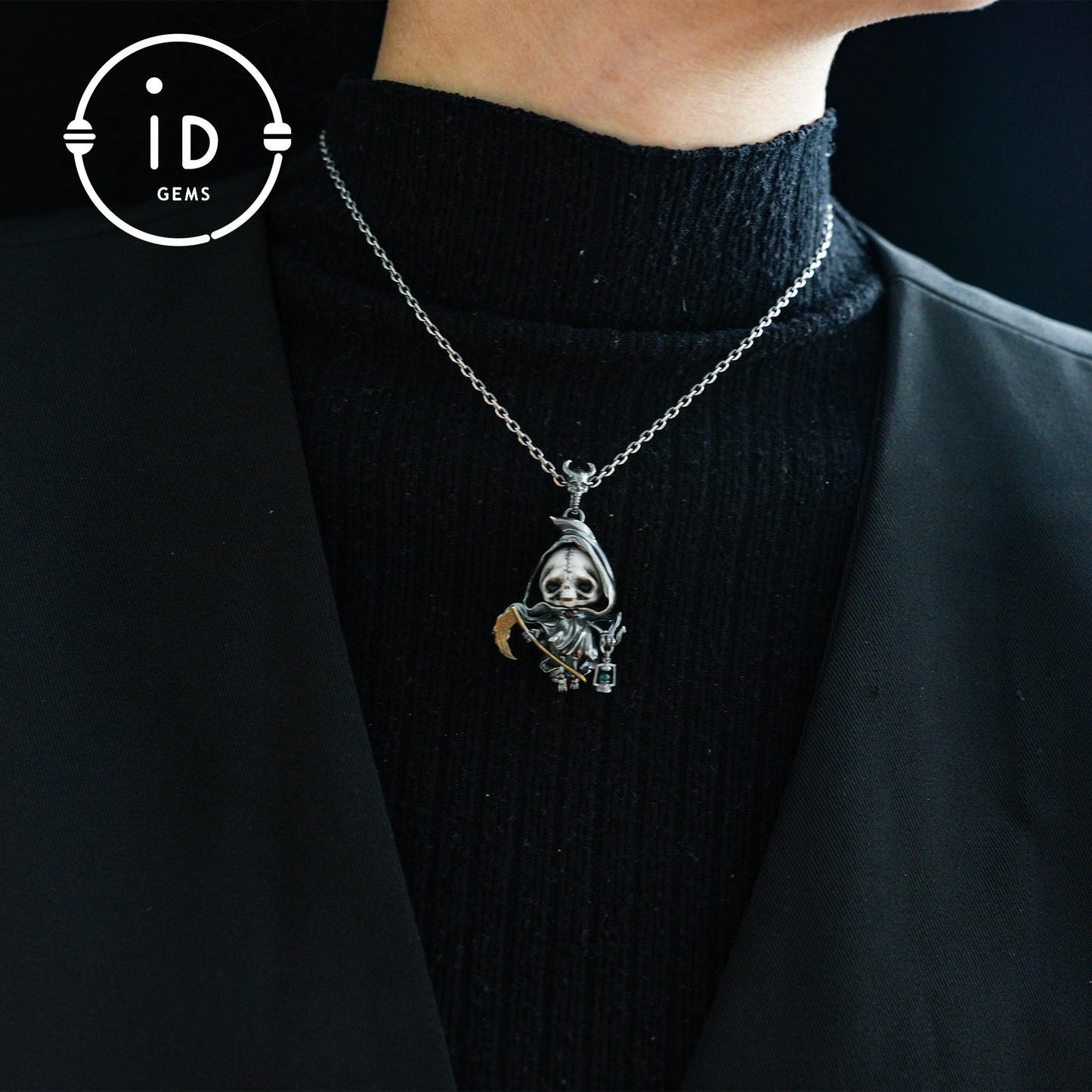 Handgefertigter Sensenmann-Anhänger | Gotisches Skelett-Amulett | Silberanhänger | Fantasy-Kunstschmuck