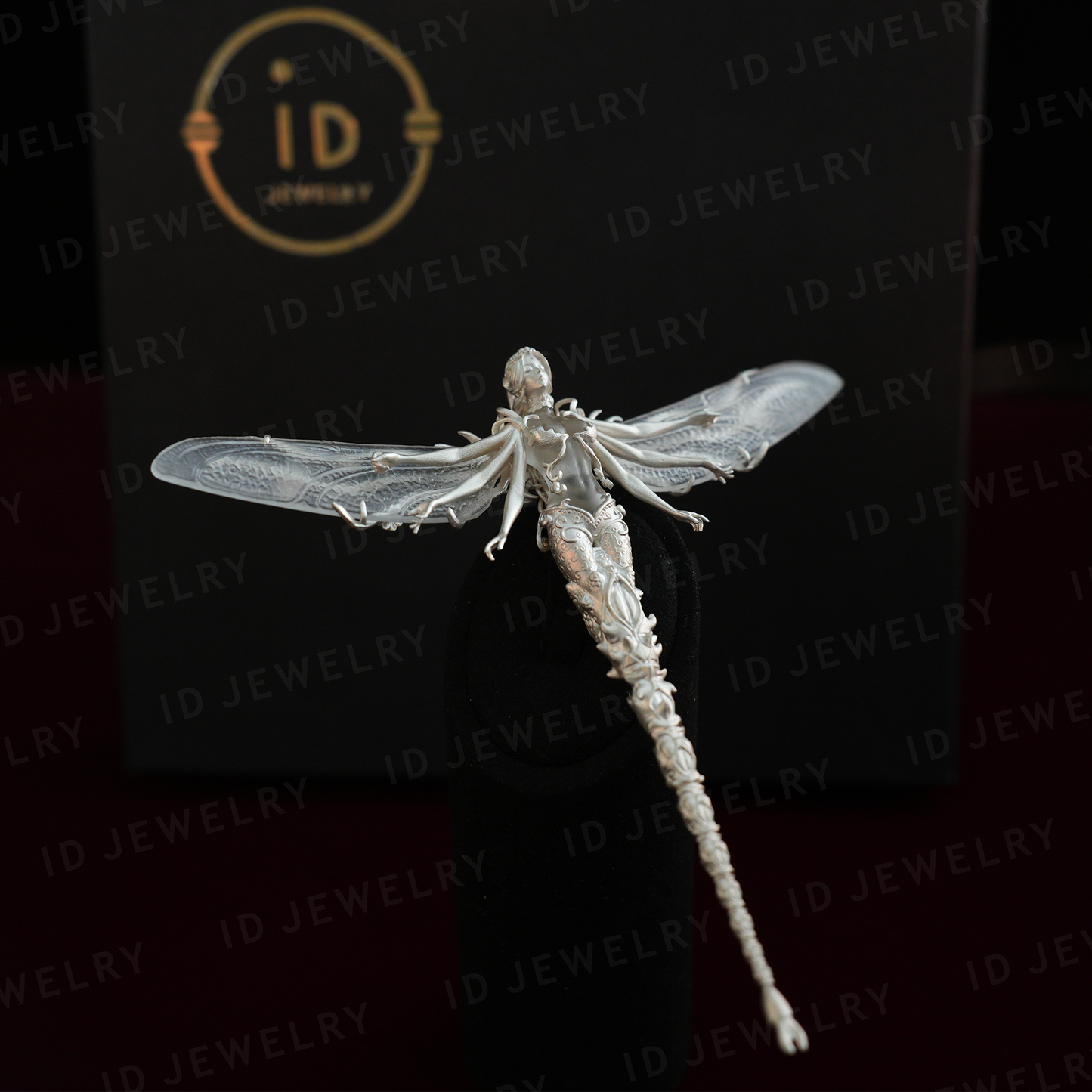 Mysterious dragonfly fairy| handmade fantasy art jewelry| elegant wing design| white crystal fairy brooch pendant two in one| mythical style gift