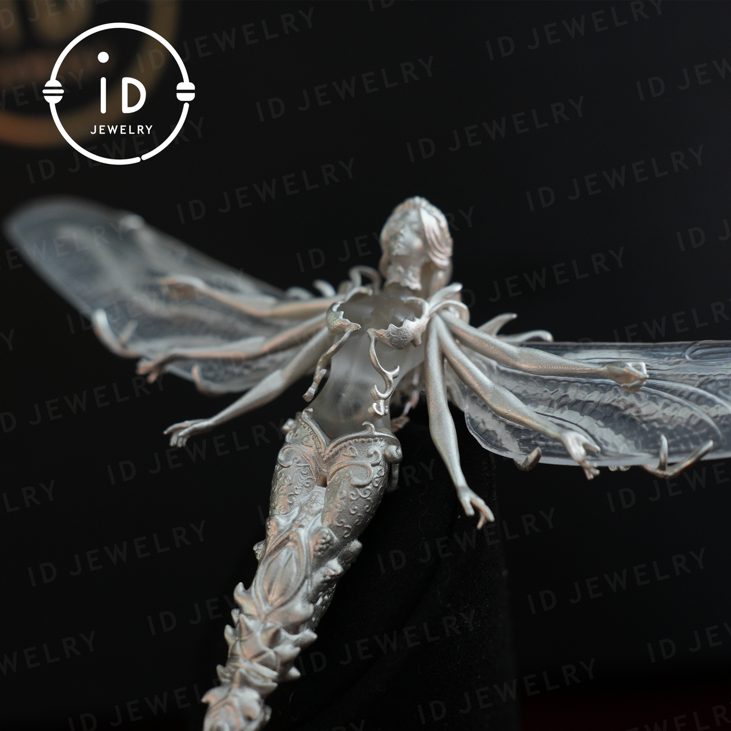 Mysterious dragonfly fairy| handmade fantasy art jewelry| elegant wing design| white crystal fairy brooch pendant two in one| mythical style gift