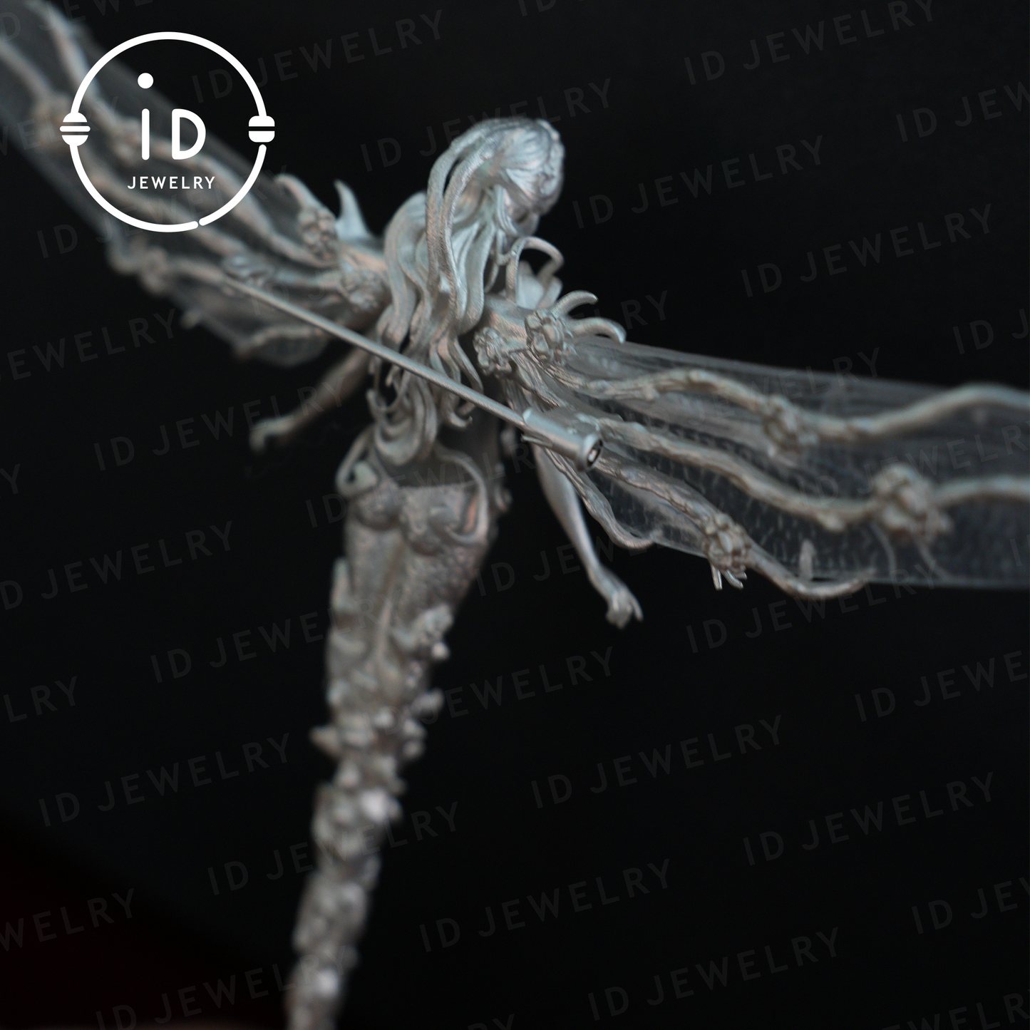 Mysterious dragonfly fairy| handmade fantasy art jewelry| elegant wing design| white crystal fairy brooch pendant two in one| mythical style gift