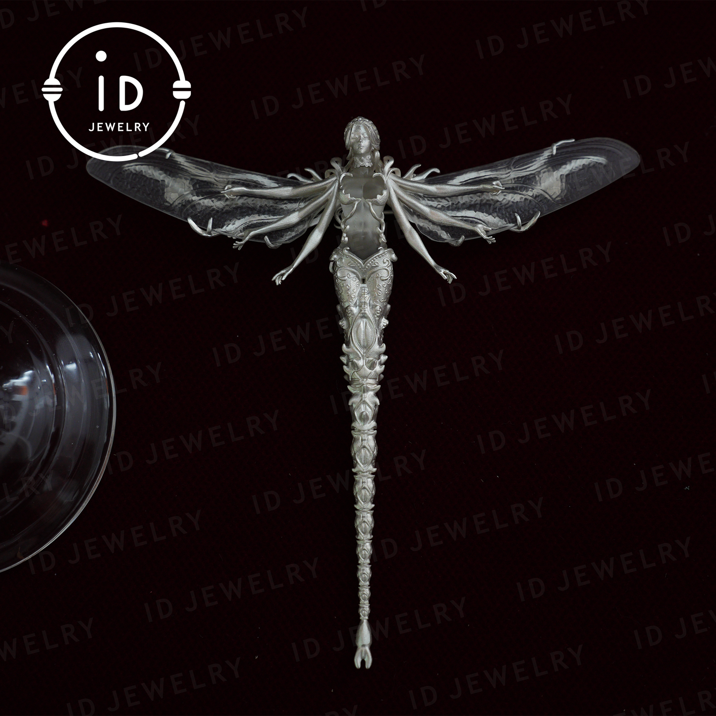 Mysterious dragonfly fairy| handmade fantasy art jewelry| elegant wing design| white crystal fairy brooch pendant two in one| mythical style gift