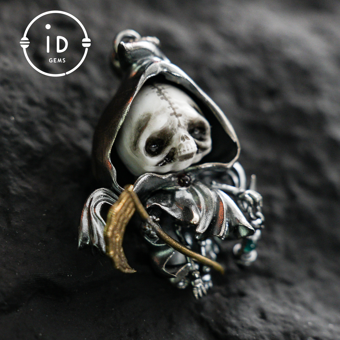 Handgefertigter Sensenmann-Anhänger | Gotisches Skelett-Amulett | Silberanhänger | Fantasy-Kunstschmuck