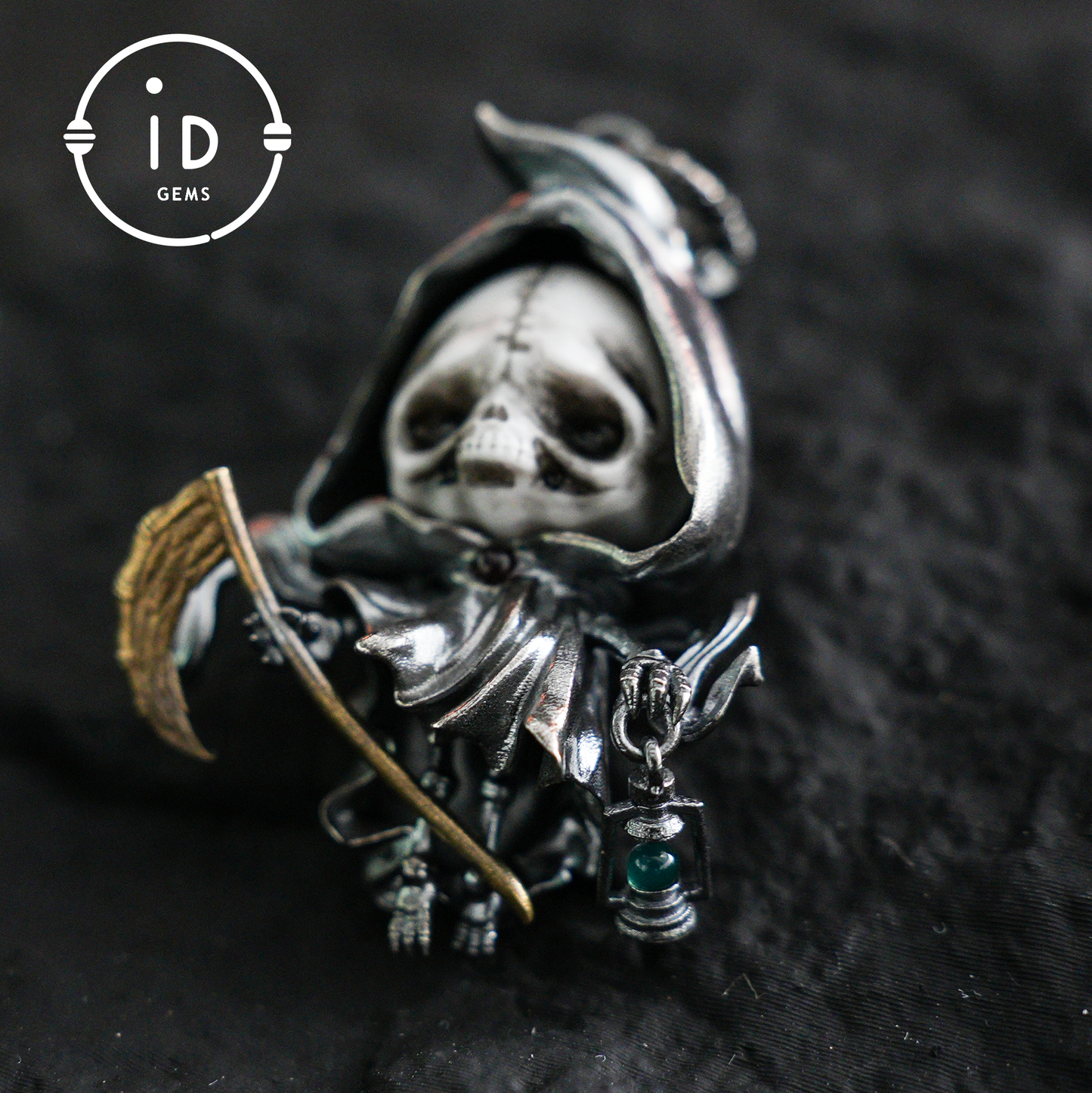 Handgefertigter Sensenmann-Anhänger | Gotisches Skelett-Amulett | Silberanhänger | Fantasy-Kunstschmuck