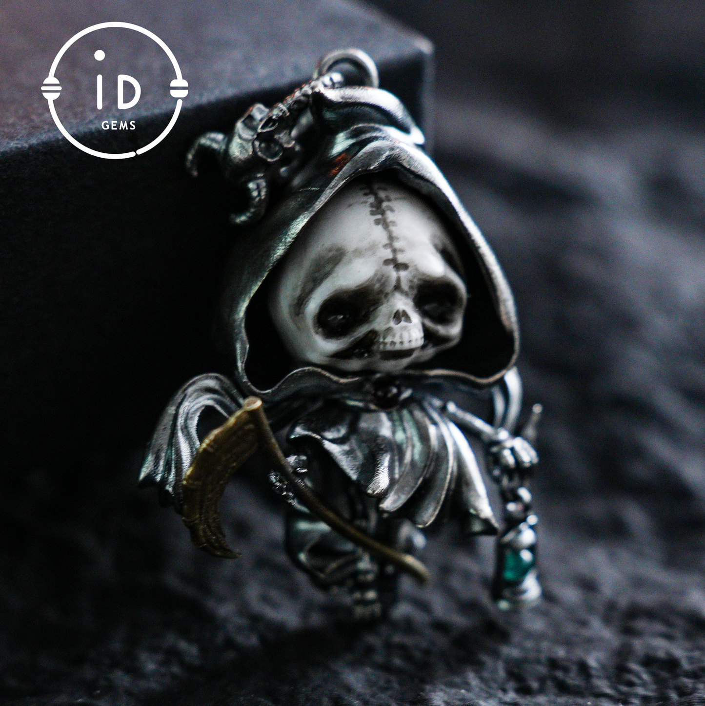 Handgefertigter Sensenmann-Anhänger | Gotisches Skelett-Amulett | Silberanhänger | Fantasy-Kunstschmuck
