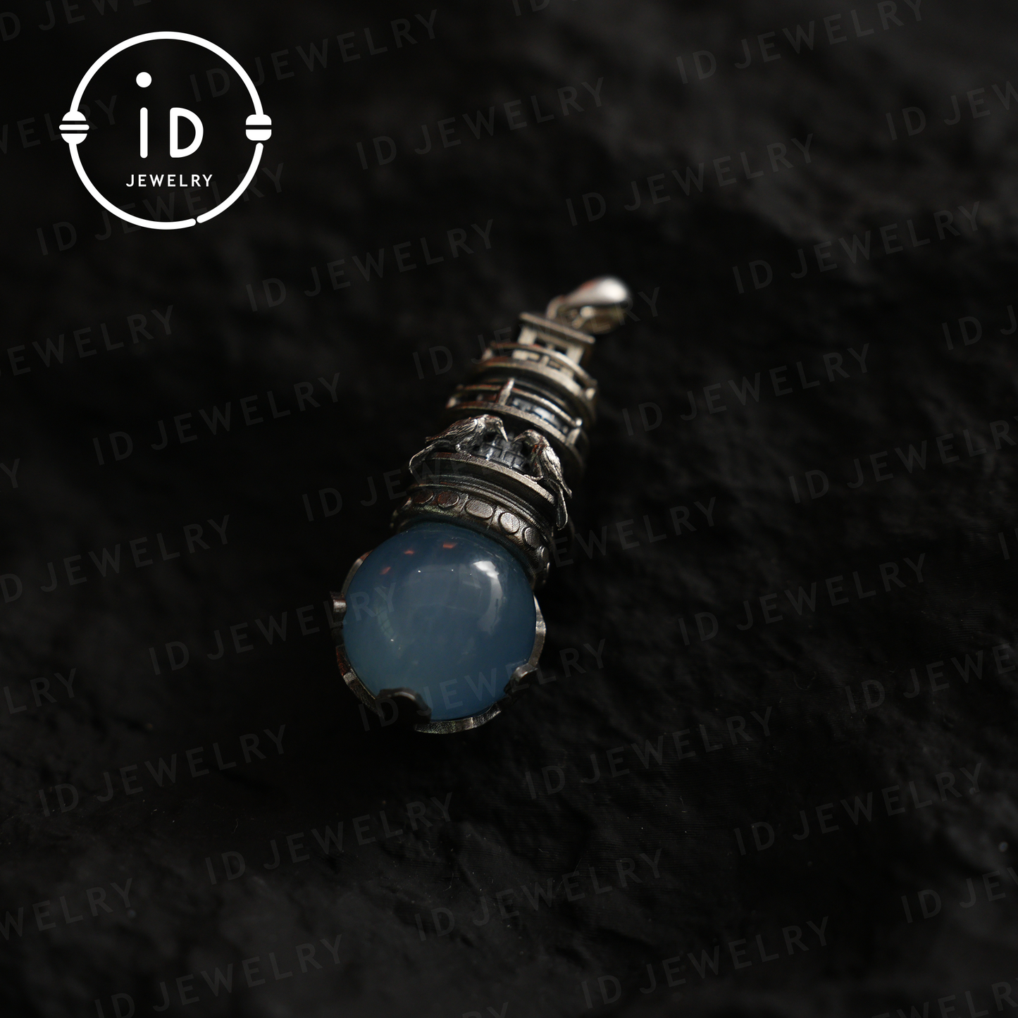 Handmade Lighthouse Pendant | Gothic Amulet with Aquamarine | Mystic Ravens | Magical Protection Jewelry | Vintage Fantasy Style