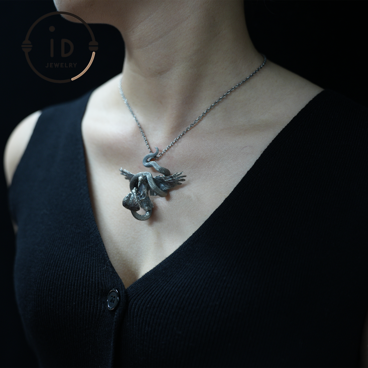 Cobra Bird Pendant Brooch, Handmade Gothic Fantasy Jewelry, Mythical Animal Battle Art Necklace