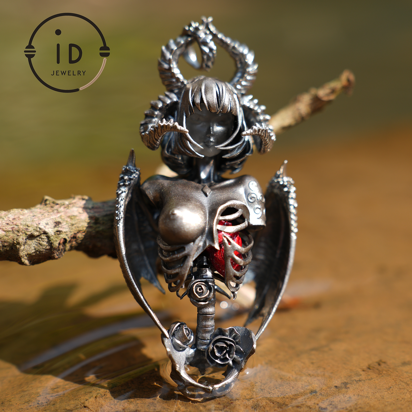 Dark Enchantress Pendant – S925 Silver Handmade Pendant with Enamel Heart | Gothic Design Limited Collection