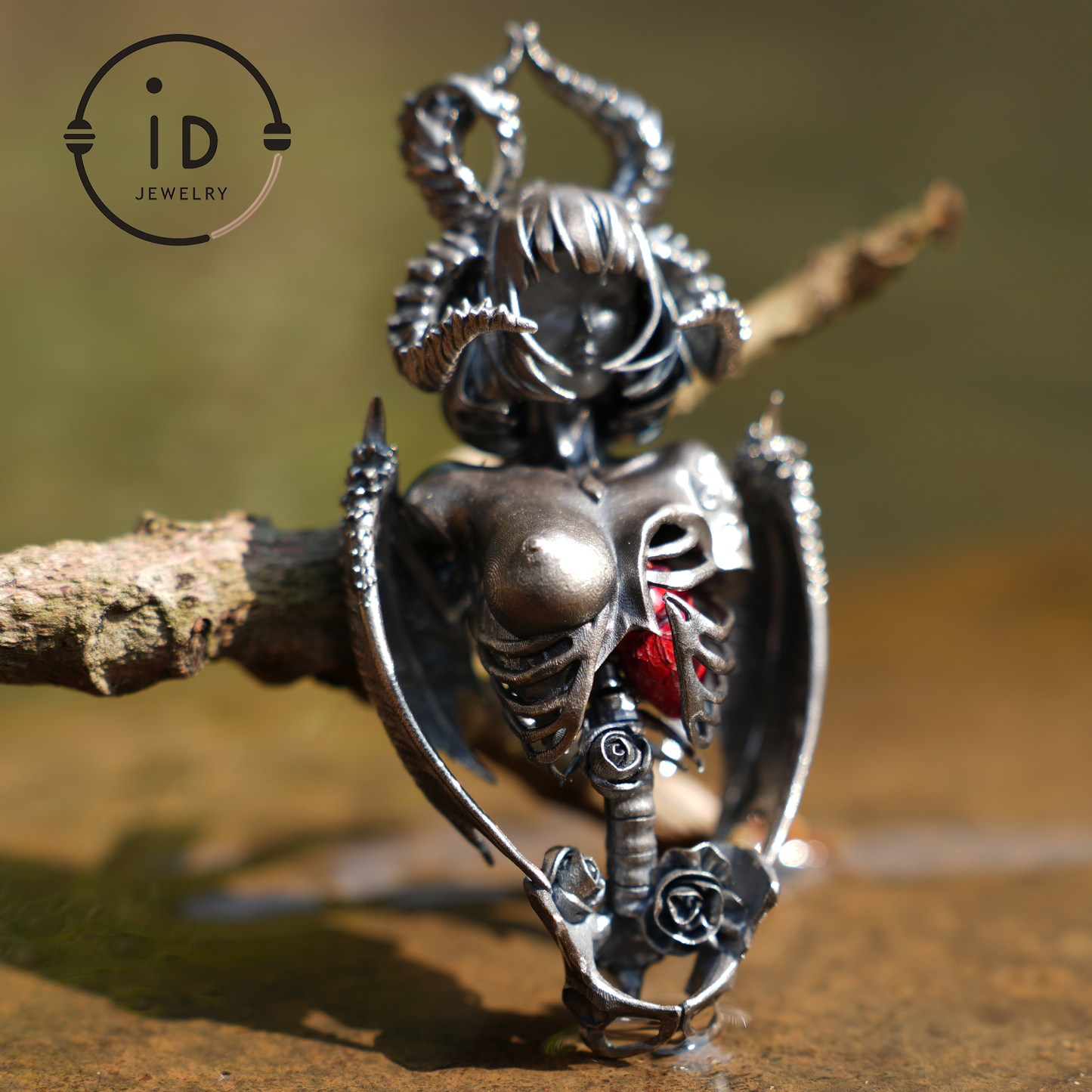 Dark Enchantress Pendant – S925 Silver Handmade Pendant with Enamel Heart | Gothic Design Limited Collection