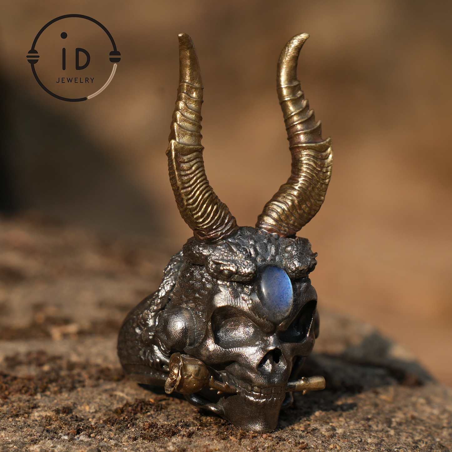 925 Sterling Silver Demonic Skull Ring with Horns – Handcrafted Gothic Design Ring