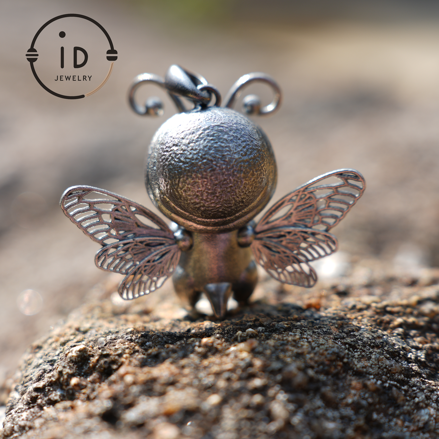 Little Bee Fairy Pendant – Handcrafted 925 Silver, Larimar Stone, Art Nouveau, Recycled Jewelry