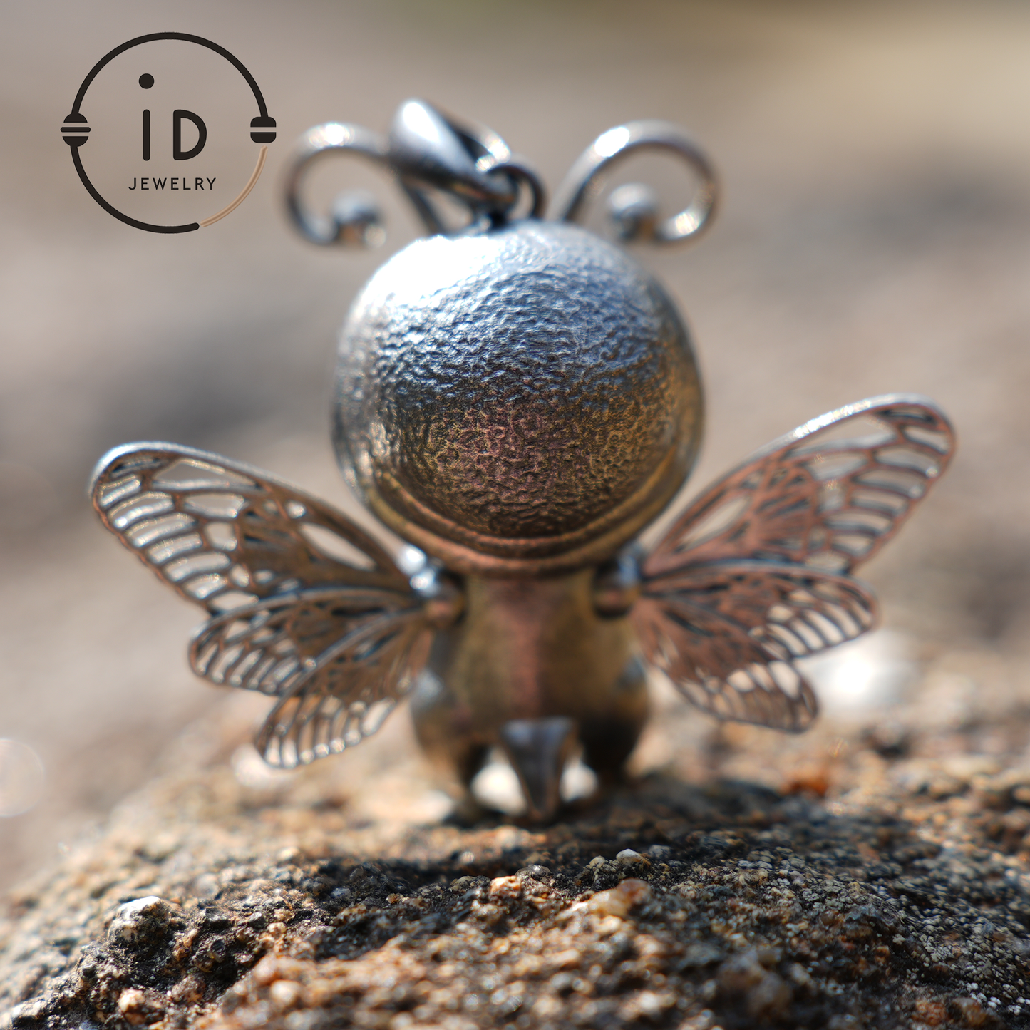 Little Bee Fairy Pendant – Handcrafted 925 Silver, Larimar Stone, Art Nouveau, Recycled Jewelry