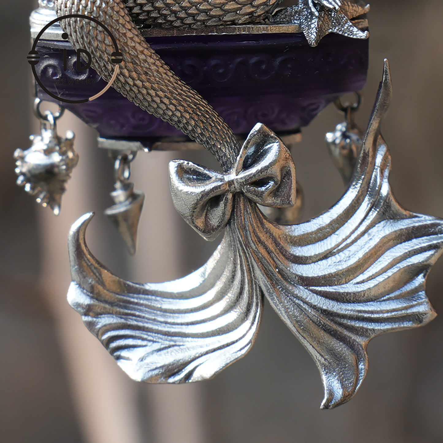 Unterwassergöttin Anhänger - 925 Sterling Silber, Amethyst, Meerjungfrau inspiriert, handgefertigter Fantasy Schmuck