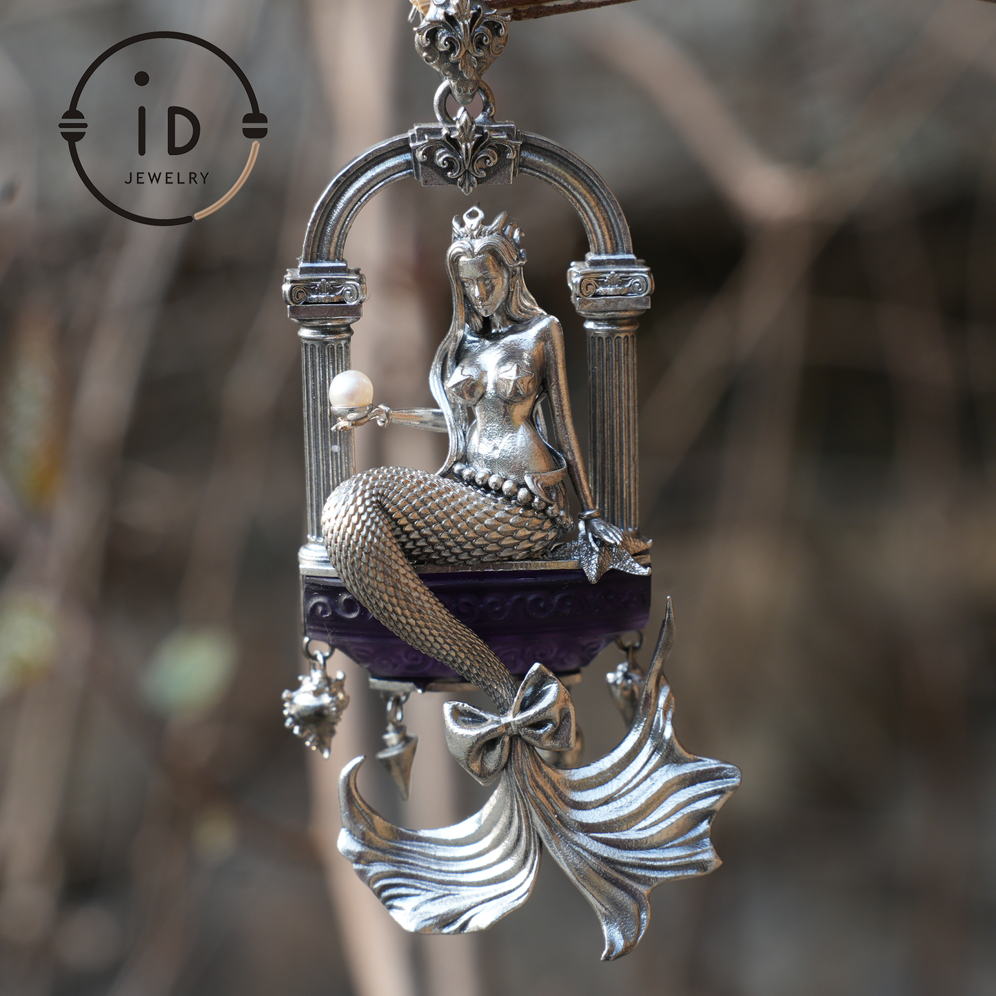 Underwater Goddess Pendant - 925 Sterling Silver, Amethyst, Mermaid Inspired, Handcrafted Fantasy Jewelry