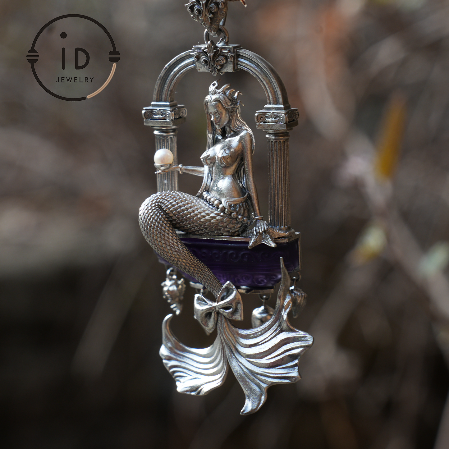 Unterwassergöttin Anhänger - 925 Sterling Silber, Amethyst, Meerjungfrau inspiriert, handgefertigter Fantasy Schmuck