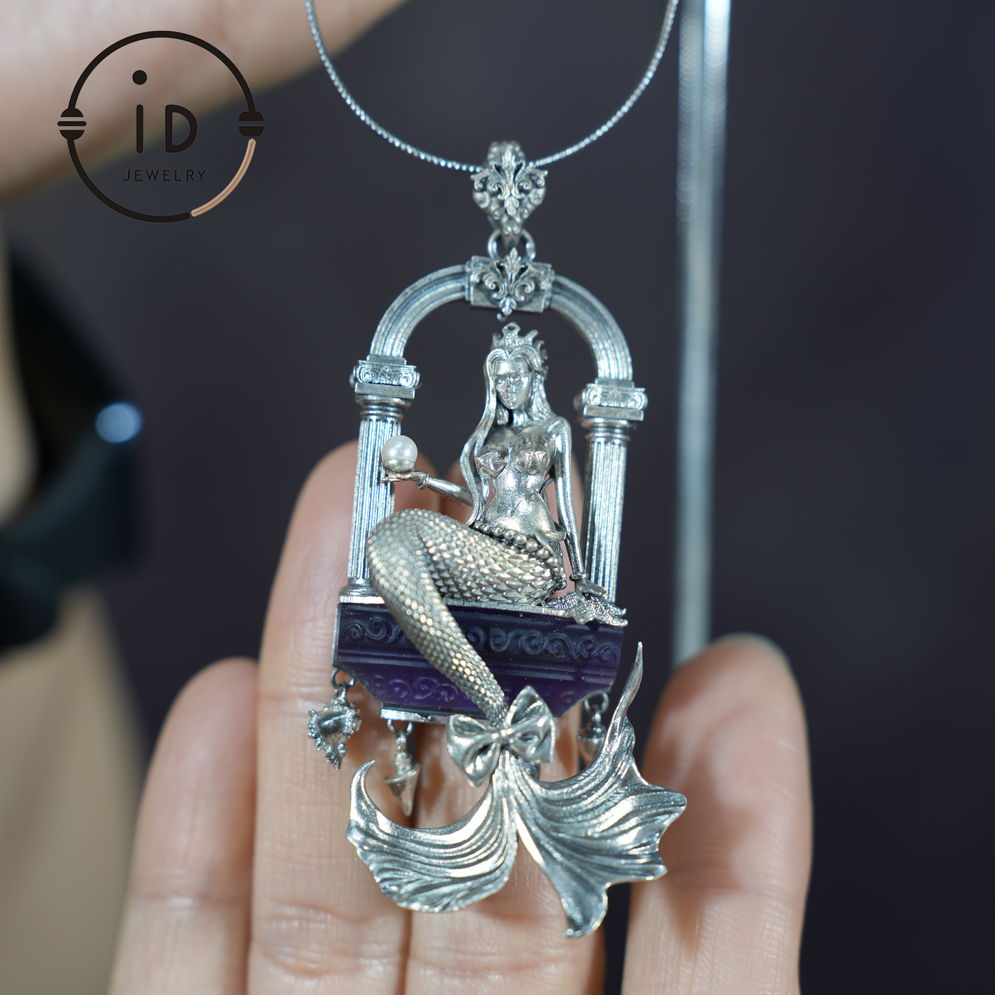 Underwater Goddess Pendant - 925 Sterling Silver, Amethyst, Mermaid Inspired, Handcrafted Fantasy Jewelry