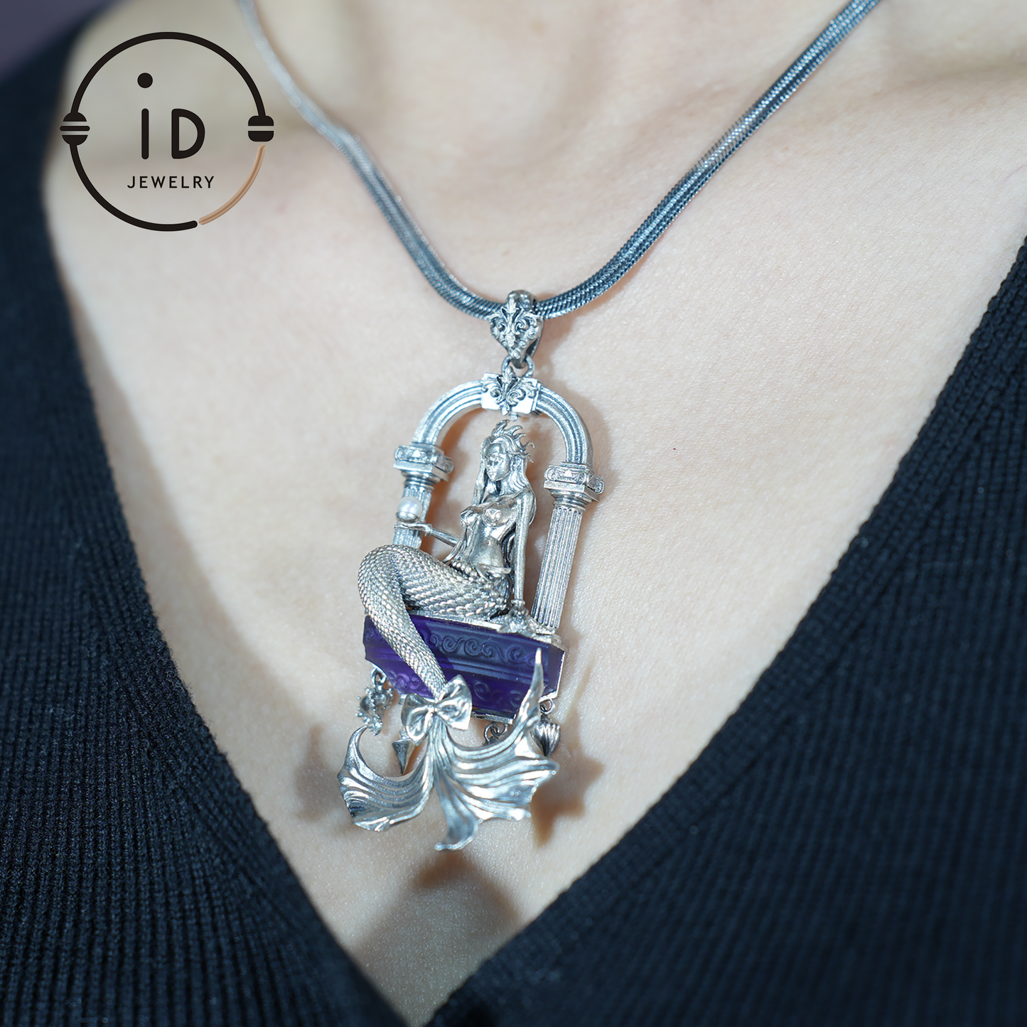 Underwater Goddess Pendant - 925 Sterling Silver, Amethyst, Mermaid Inspired, Handcrafted Fantasy Jewelry