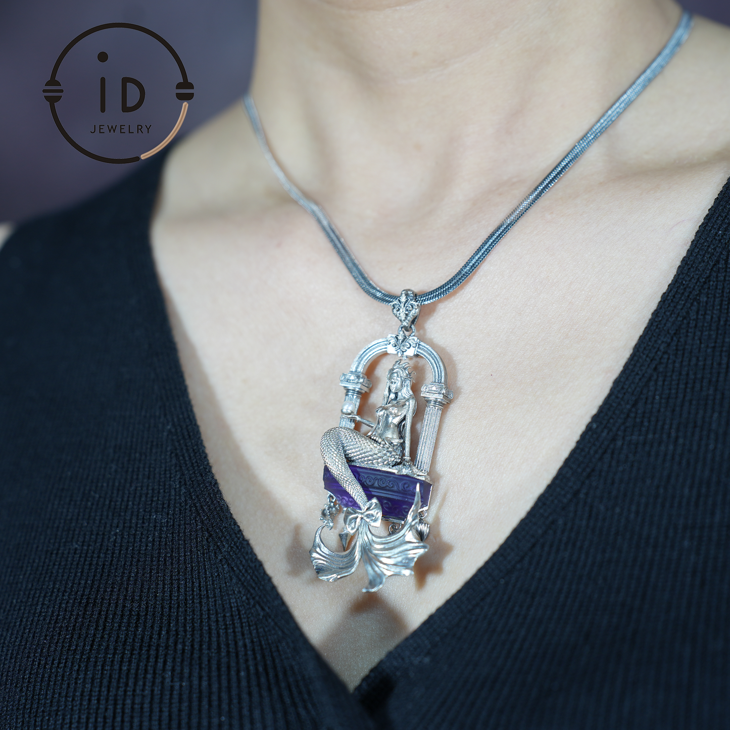 Underwater Goddess Pendant - 925 Sterling Silver, Amethyst, Mermaid Inspired, Handcrafted Fantasy Jewelry