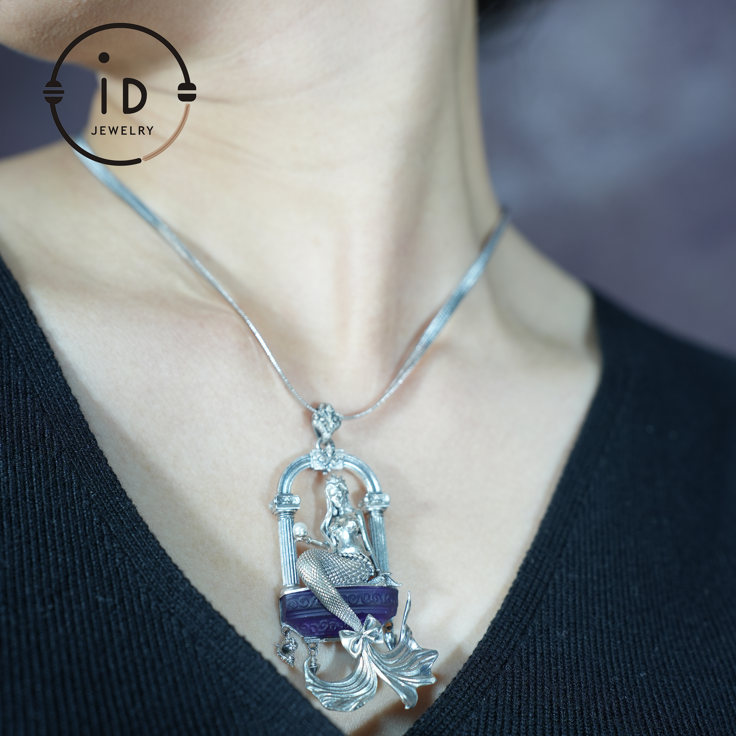 Underwater Goddess Pendant - 925 Sterling Silver, Amethyst, Mermaid Inspired, Handcrafted Fantasy Jewelry