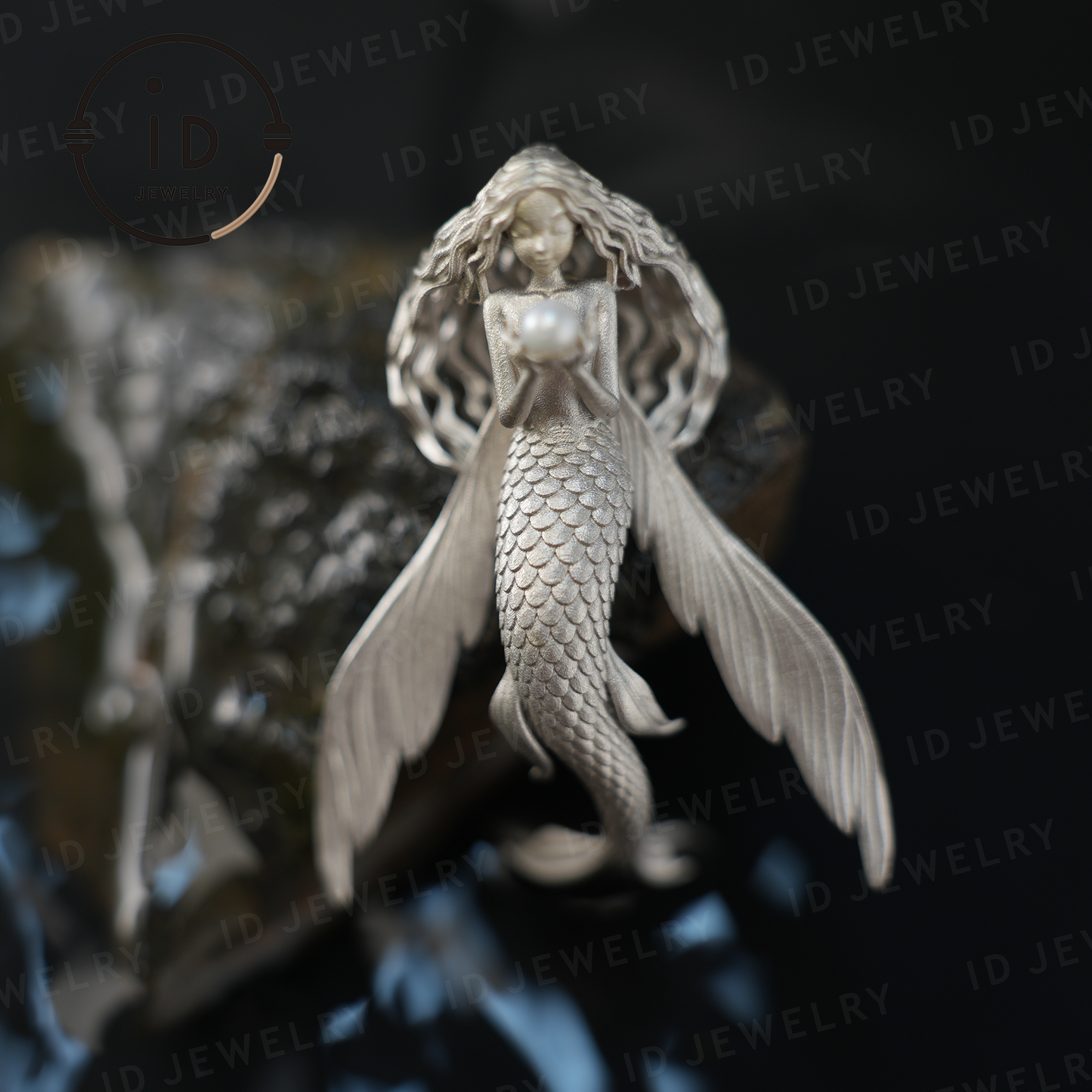 Perlenanhänger „Fliegendes Fischmädchen“ | Fantasy-Ozeanamulett als Geschenk | Symbol für Freiheit und Anmut | Handgefertigter Silberschmuck