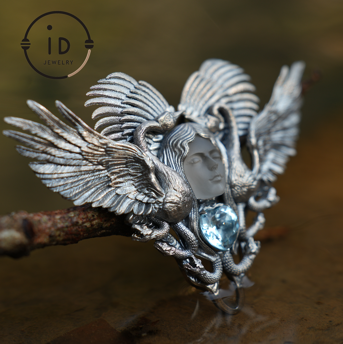 Forest Goddess Pendant – S925 Silver Handmade Pendant with White Crystal and Sky Blue Topaz | Exquisite Design Limited Collection